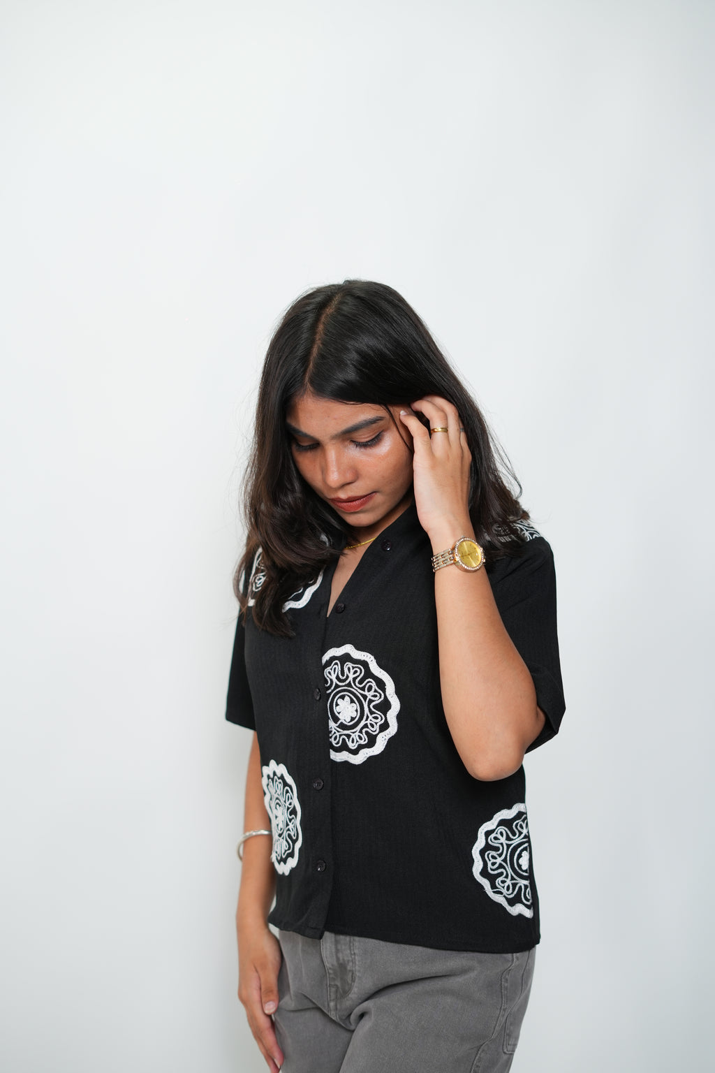 Crop Shirt With Embroidery Black