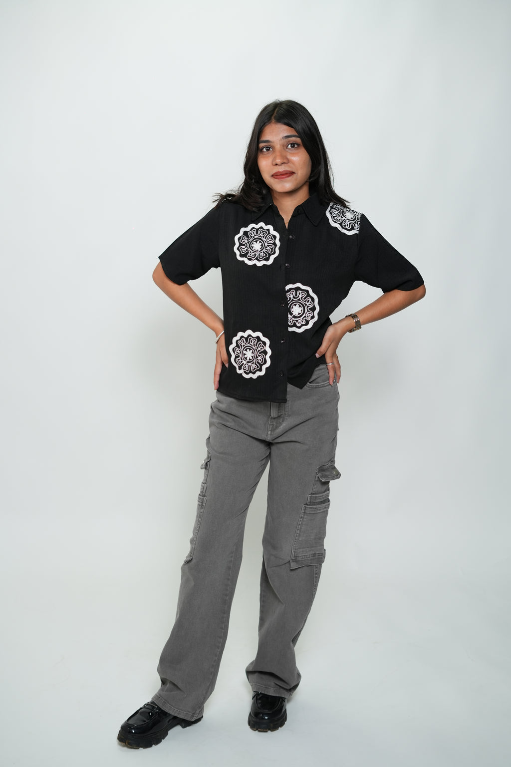 Crop Shirt With Embroidery Black