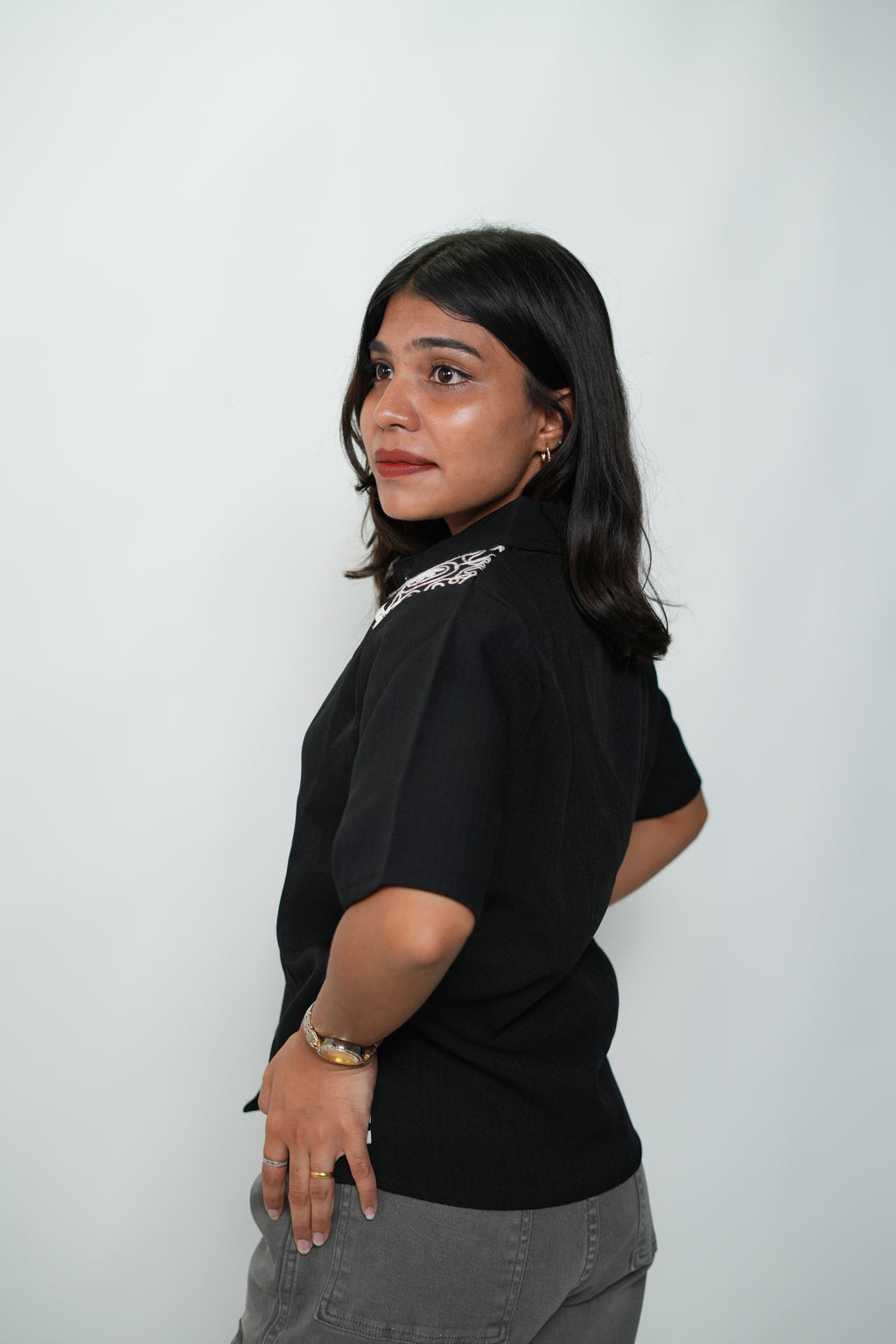 Crop Shirt With Embroidery Black