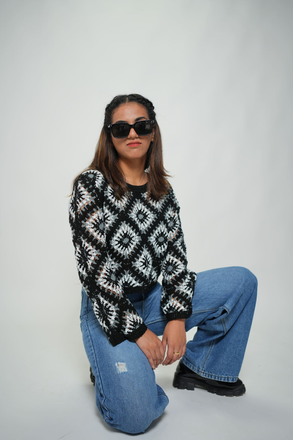 Korean Crochet Top Black