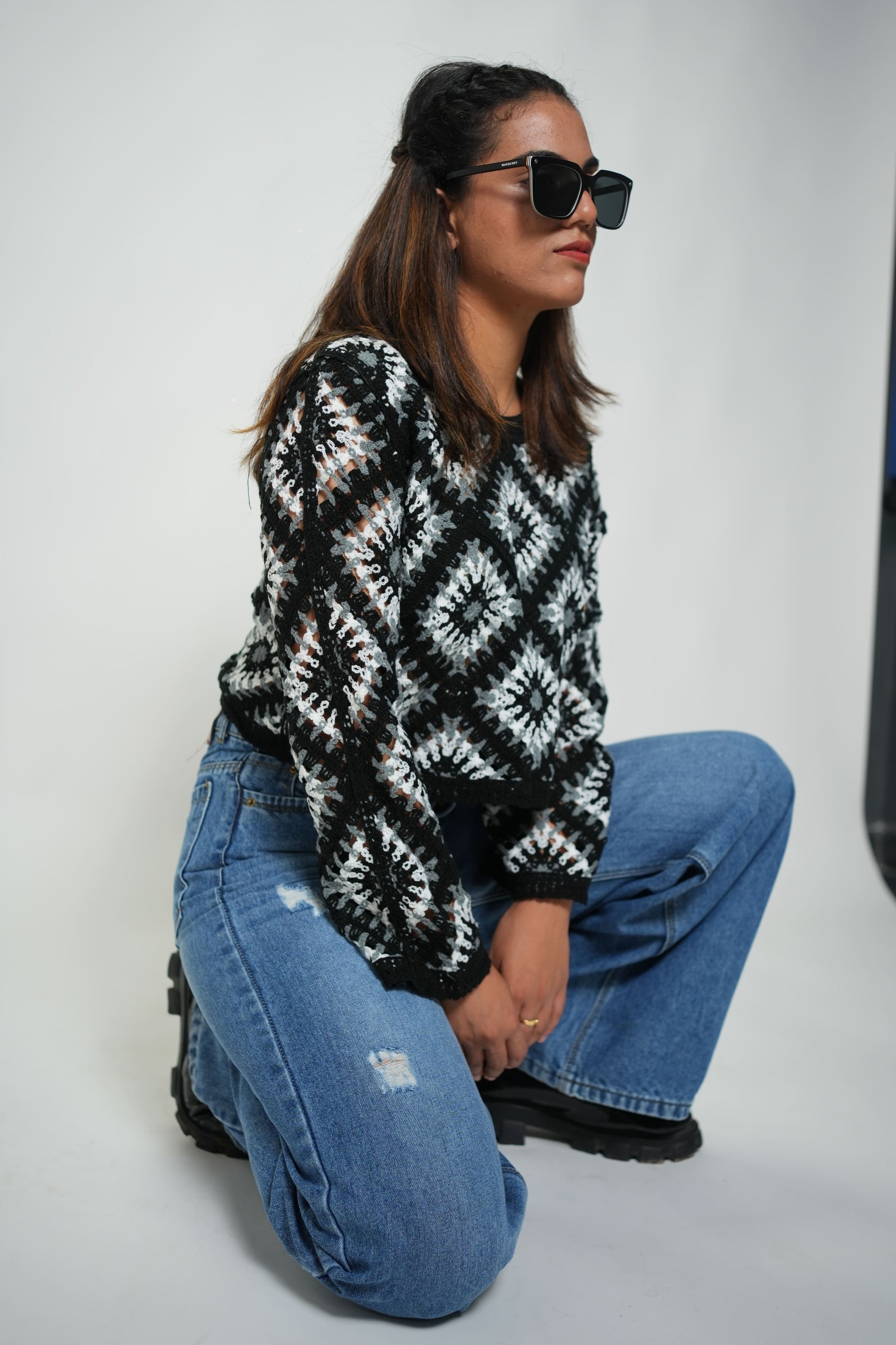 Korean Crochet Top Black