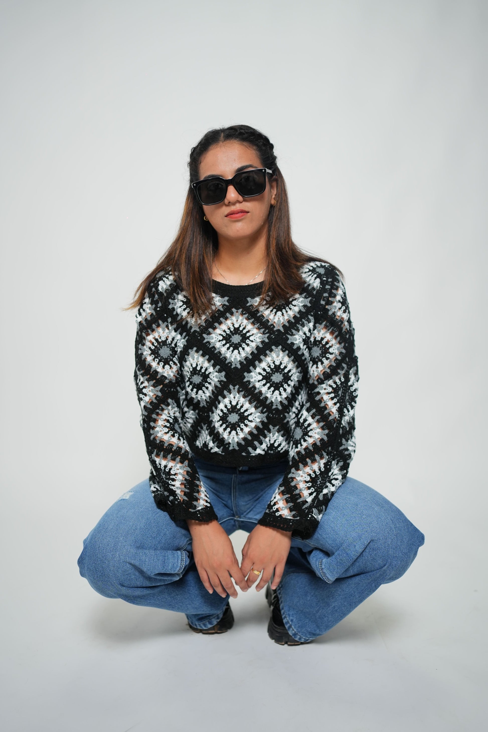 Korean Crochet Top Black