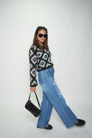 Korean Crochet Top Black