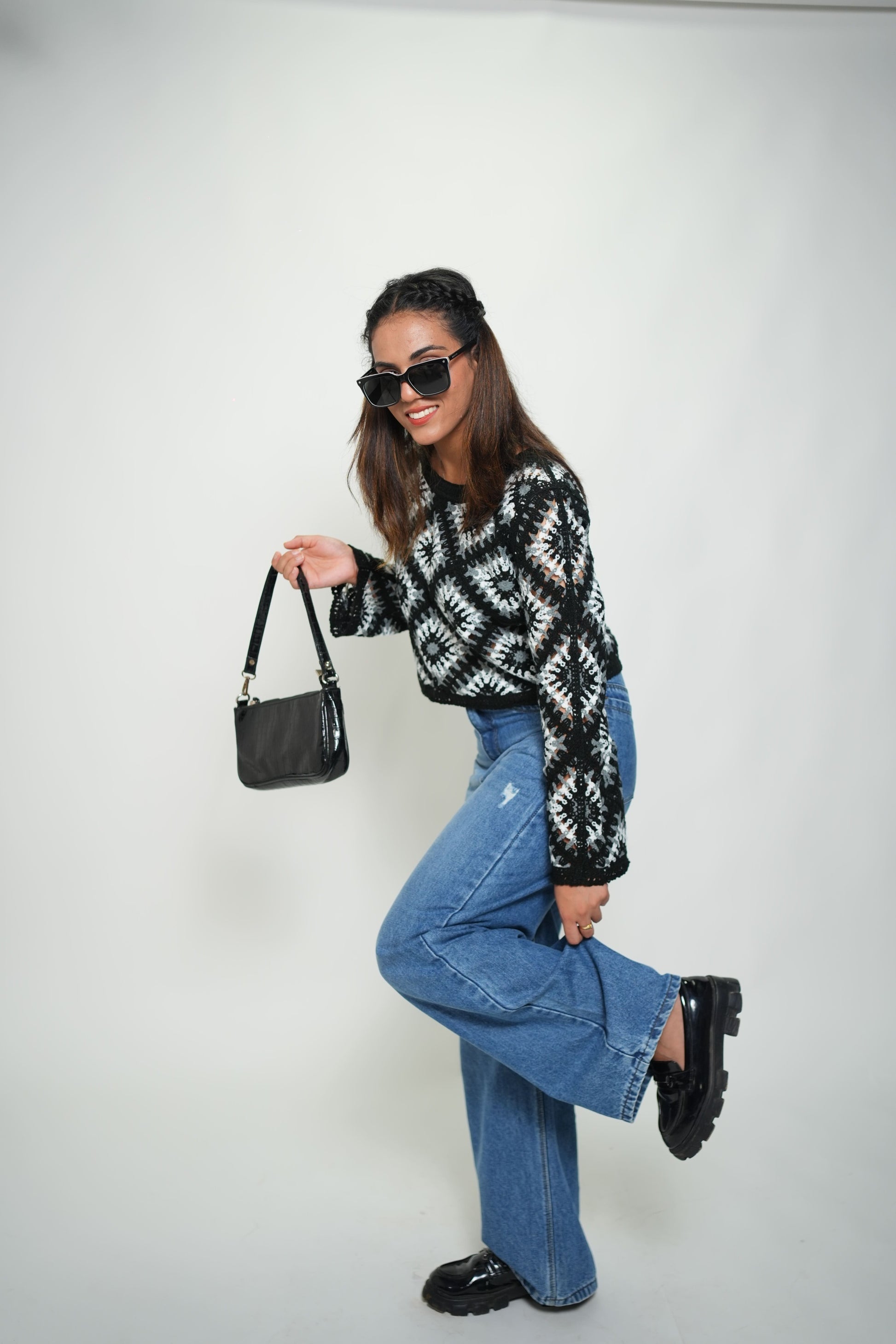 Korean Crochet Top Black