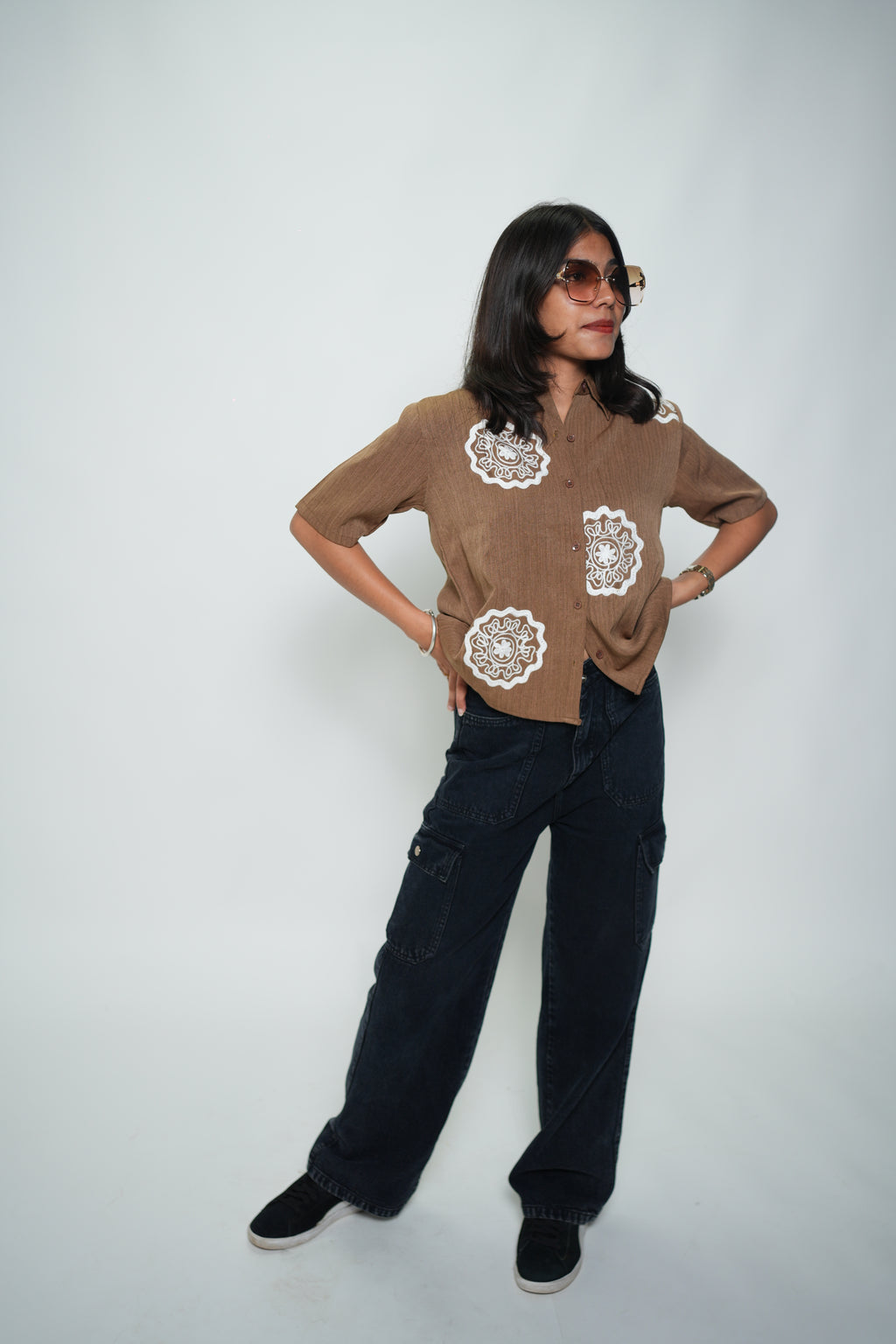 Crop Shirt With Embroidery Brown