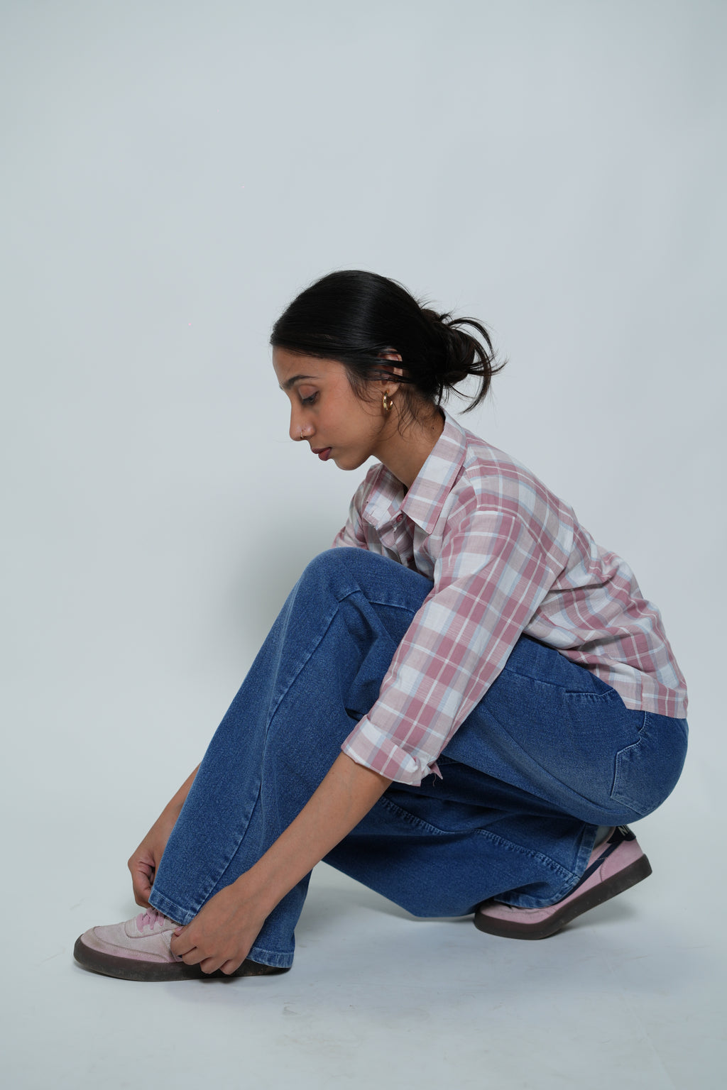 Cropped Checkered Shirt Pink