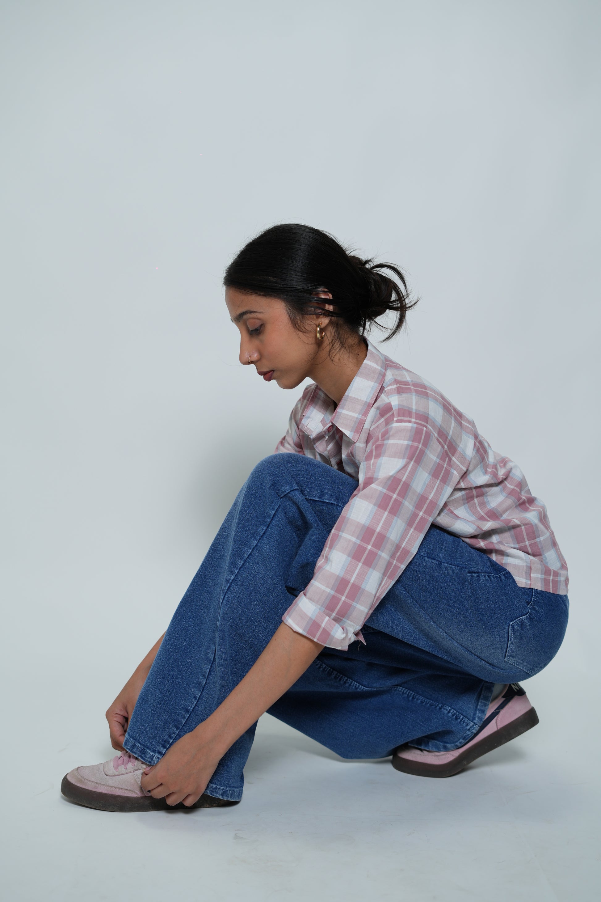 Cropped Checkered Shirt Pink