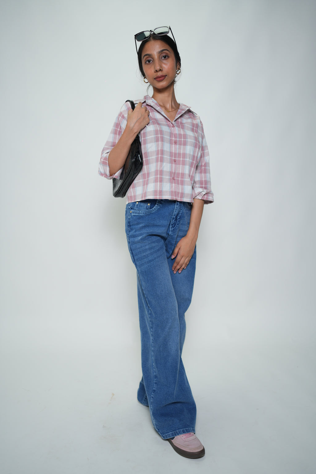 Cropped Checkered Shirt Pink