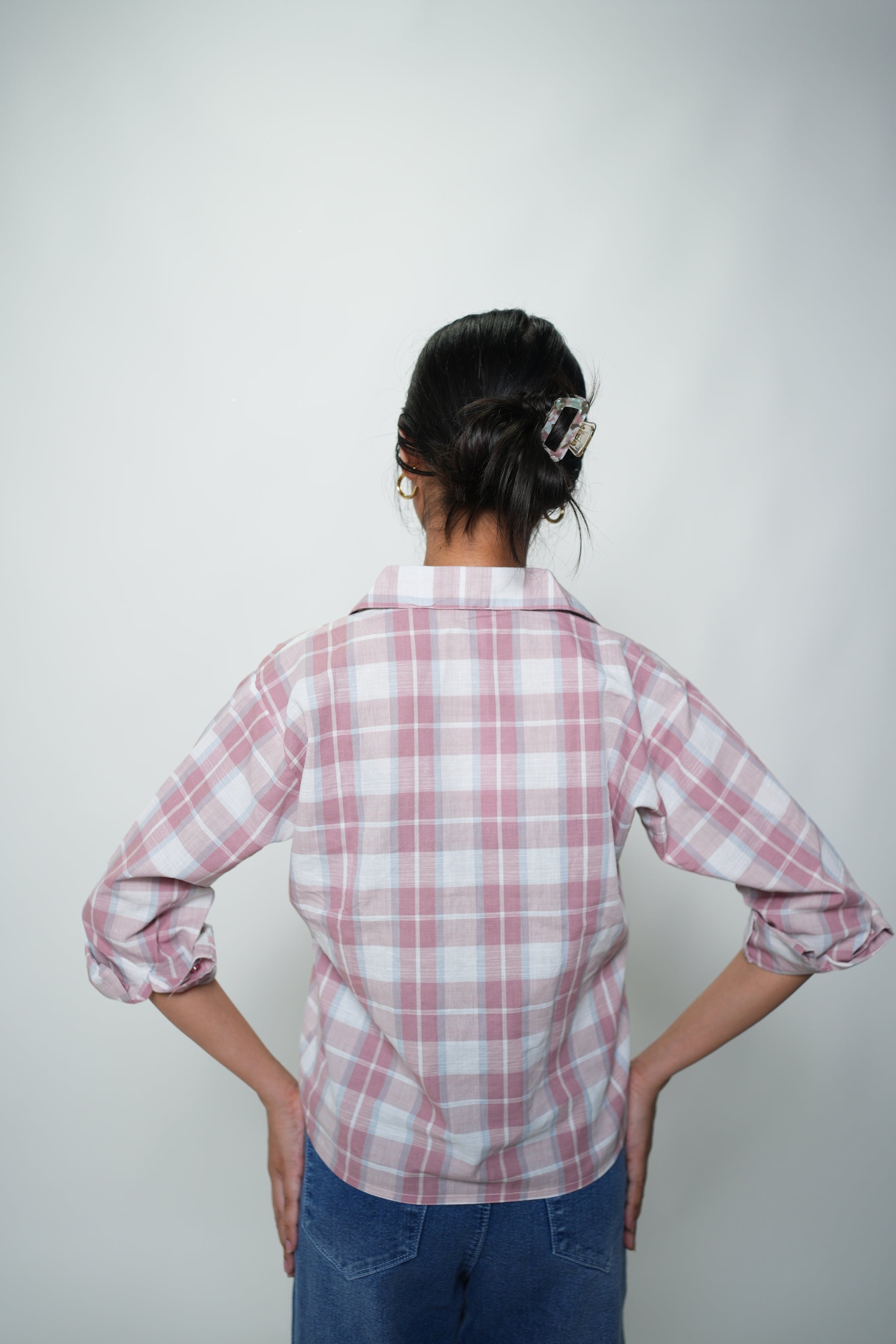 Cropped Checkered Shirt Pink