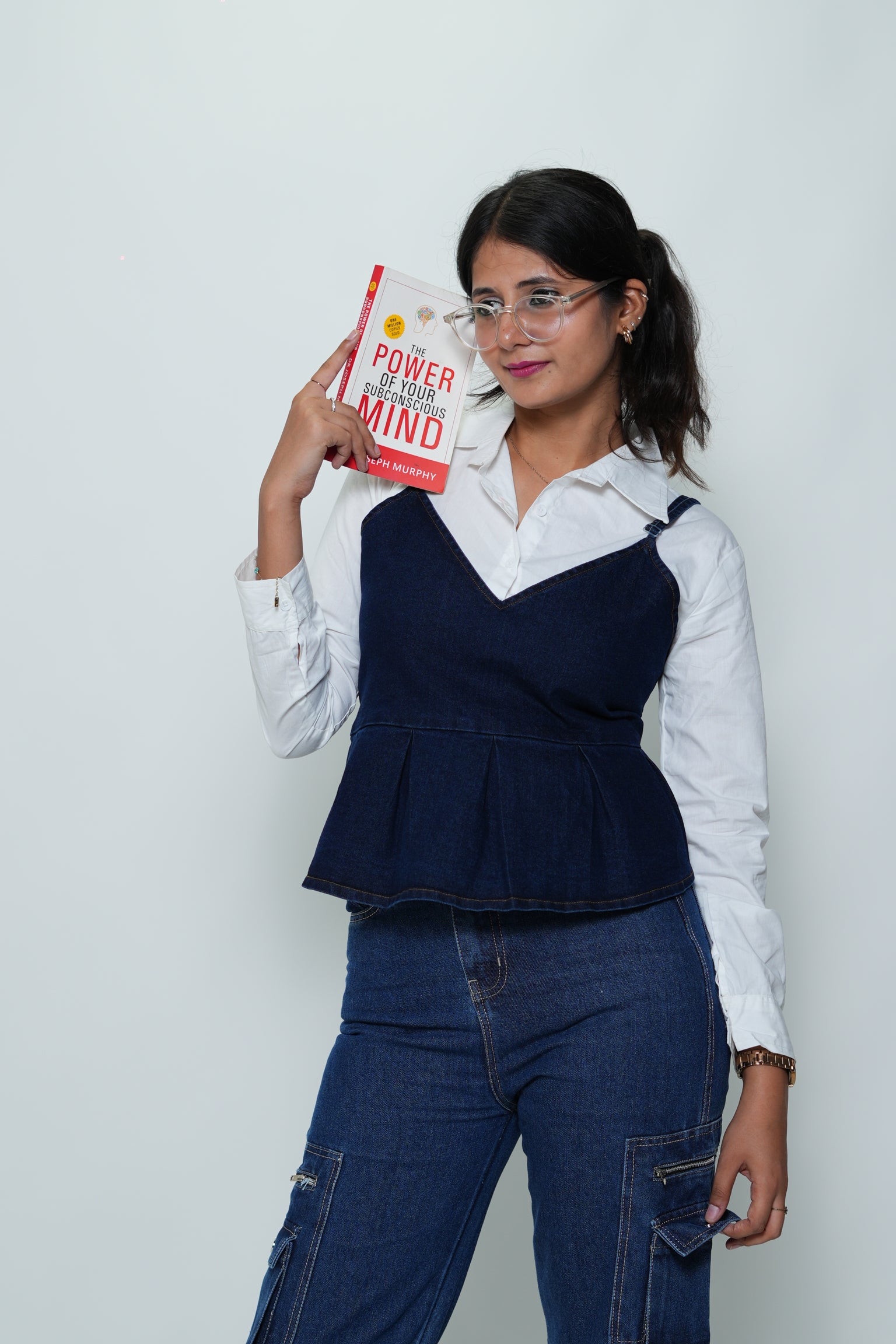 Shirt With Denim Sleeveless Peplum Top White