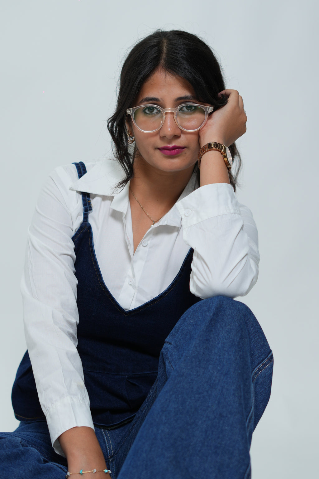 Shirt With Denim Sleeveless Peplum Top White