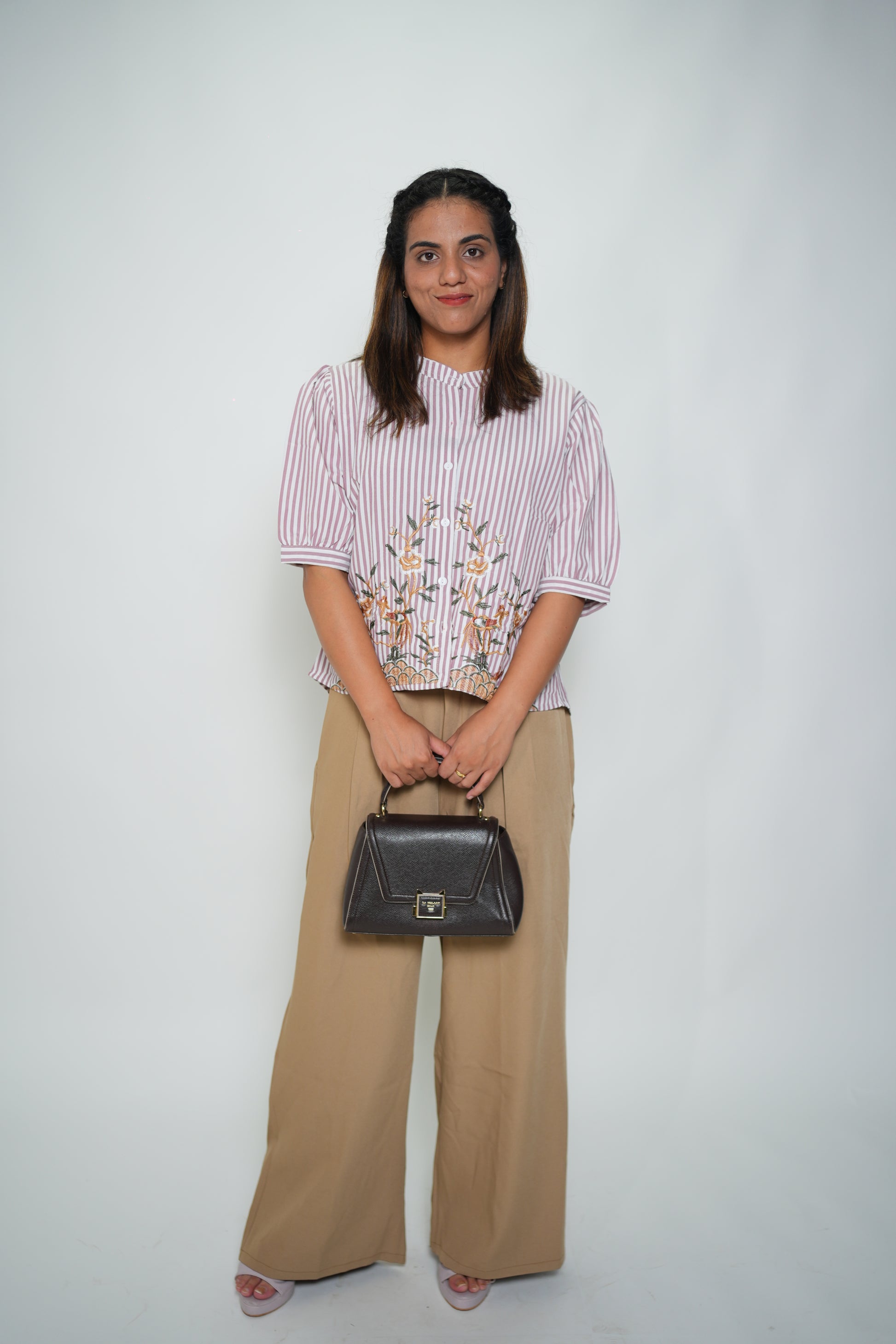 Striped Embrioded Shirt Pink