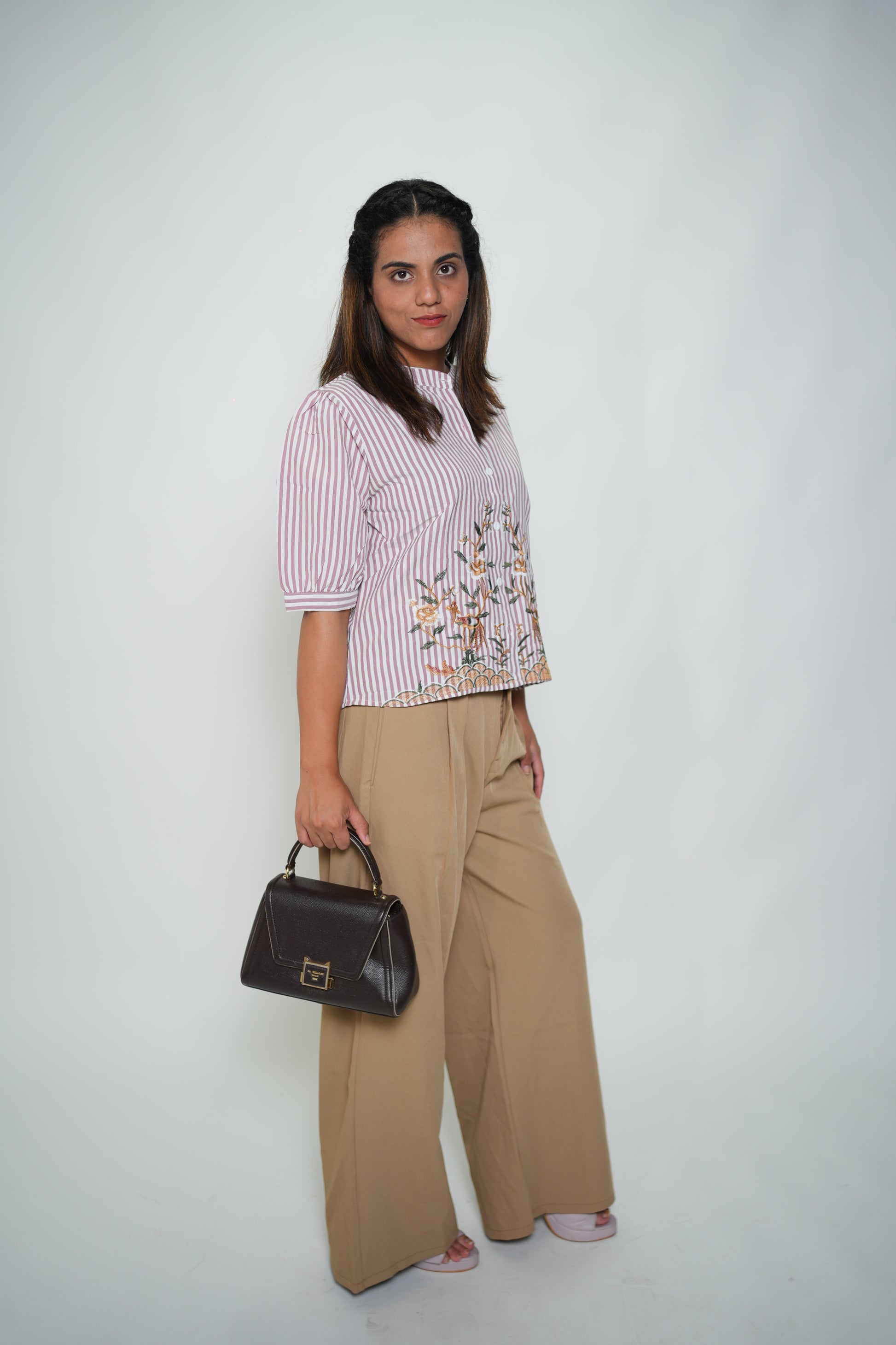 Striped Embrioded Shirt Pink