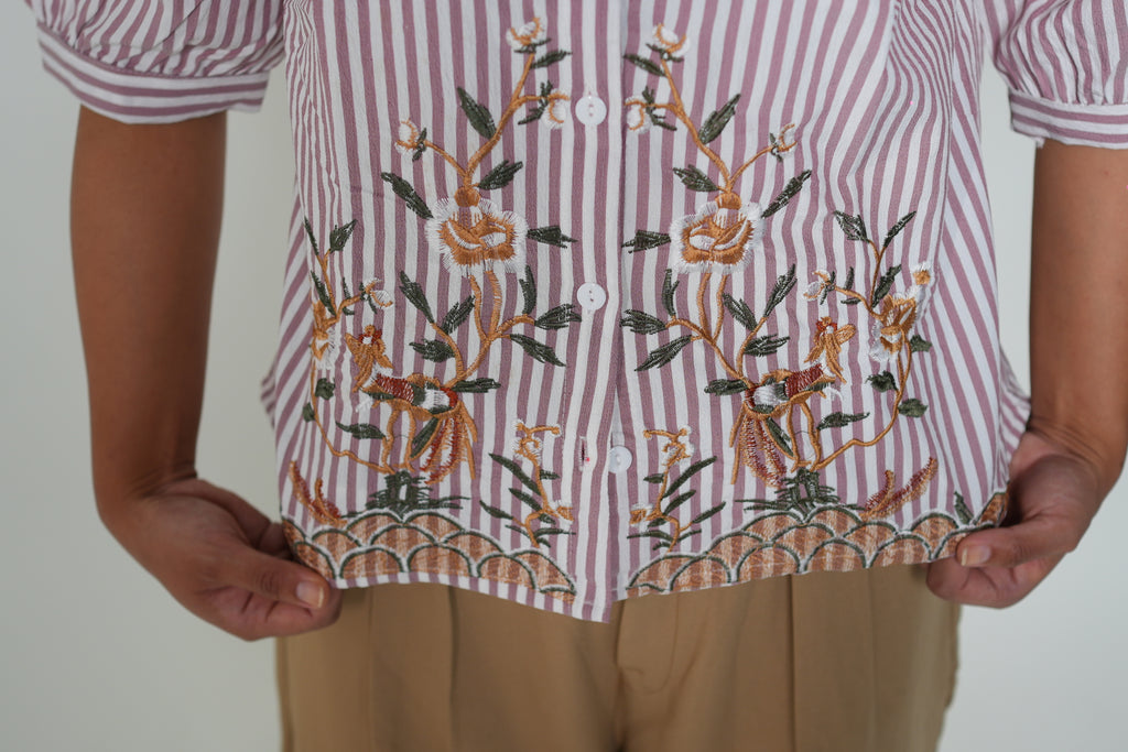 Striped Embrioded Shirt Pink