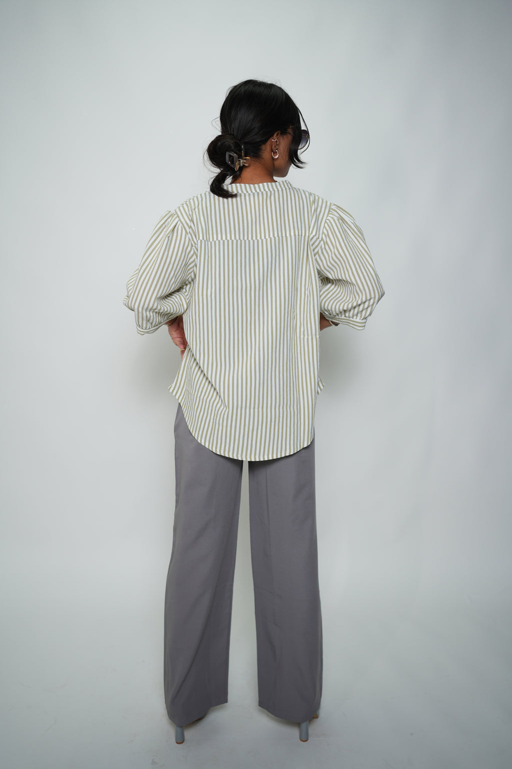 Striped Embrioded Shirt Green