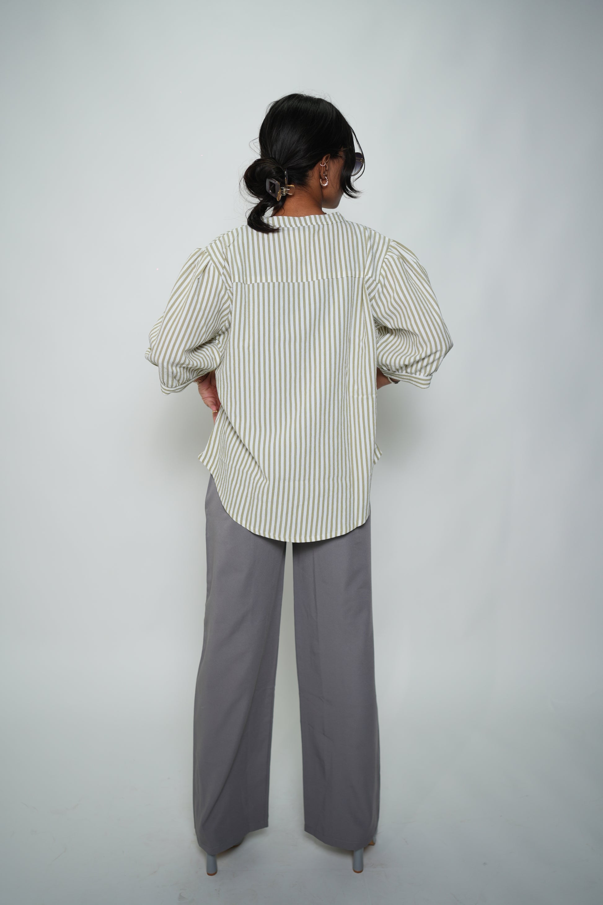 Striped Embrioded Shirt Green