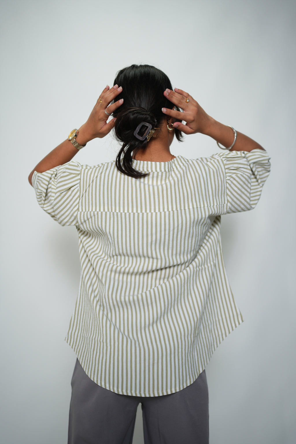 Striped Embrioded Shirt Green