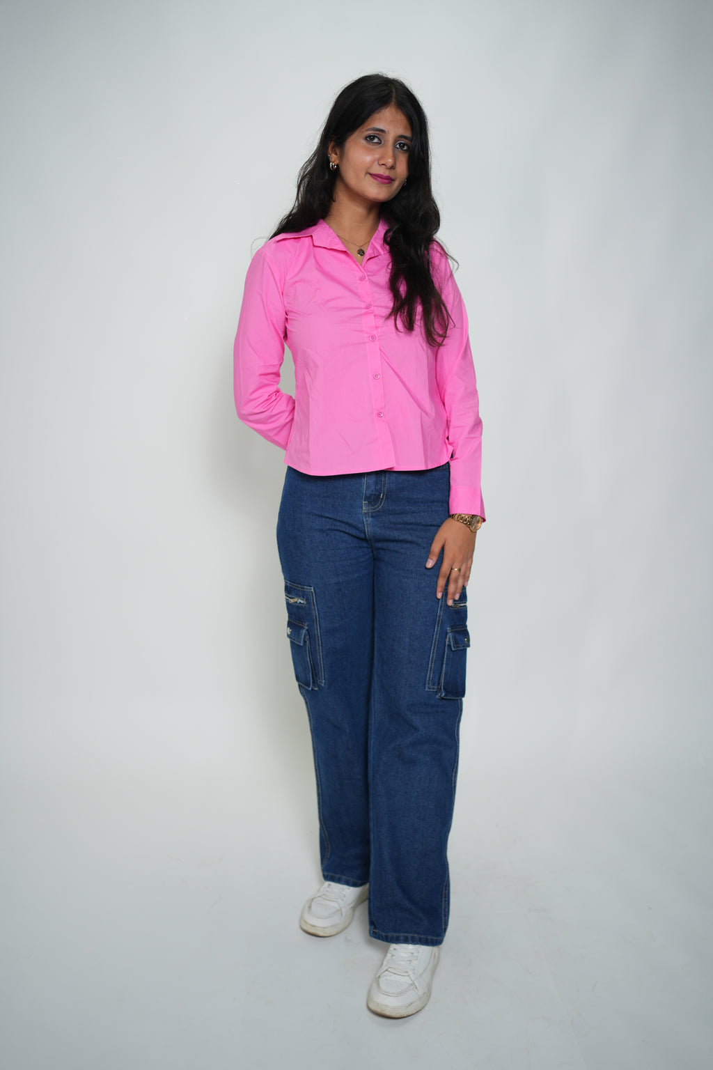 Shirt With Denim Sleeveless Peplum Top Pink