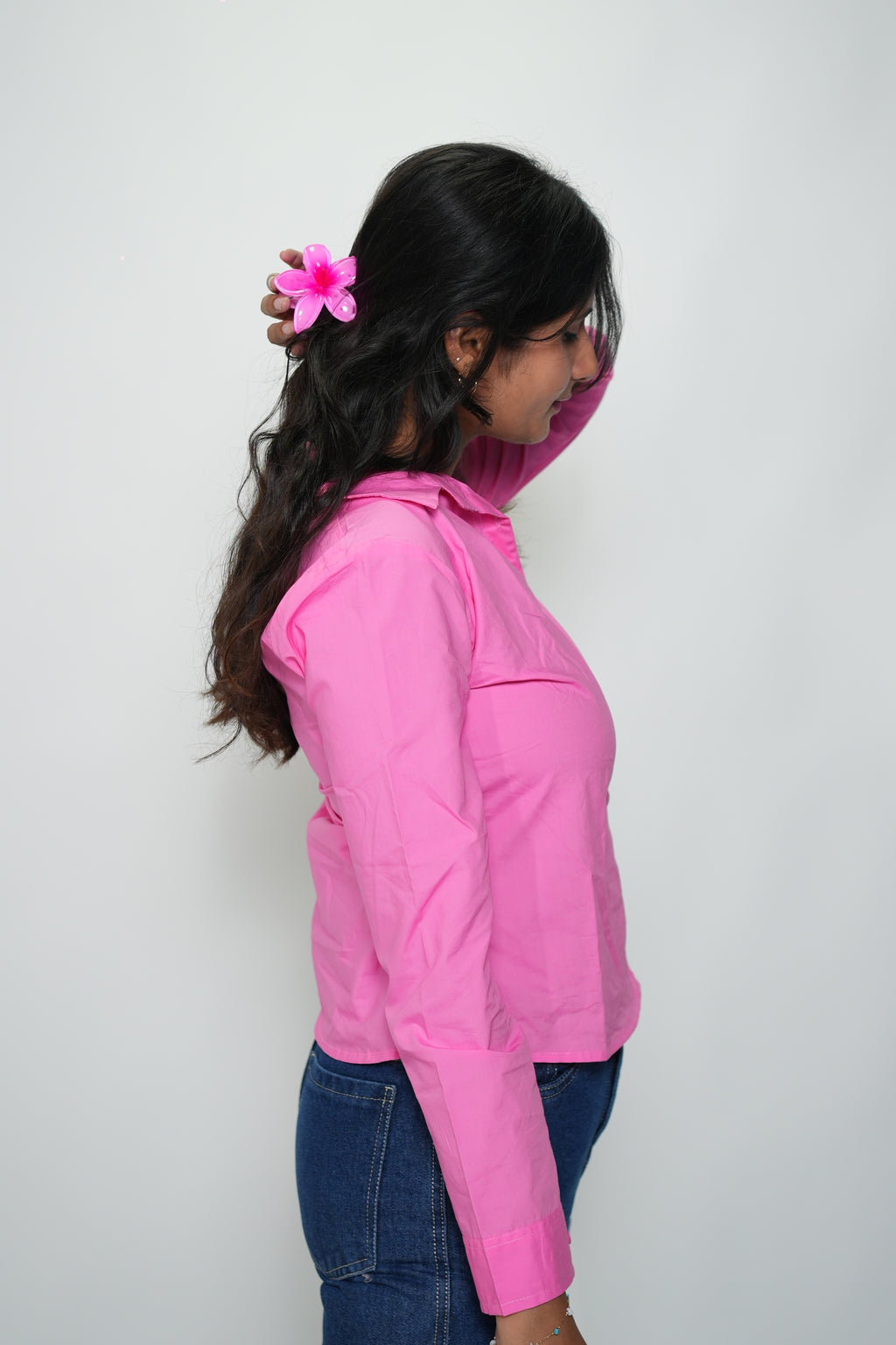 Shirt With Denim Sleeveless Peplum Top Pink