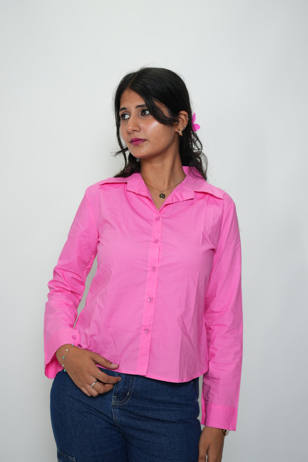 Shirt With Denim Sleeveless Peplum Top Pink