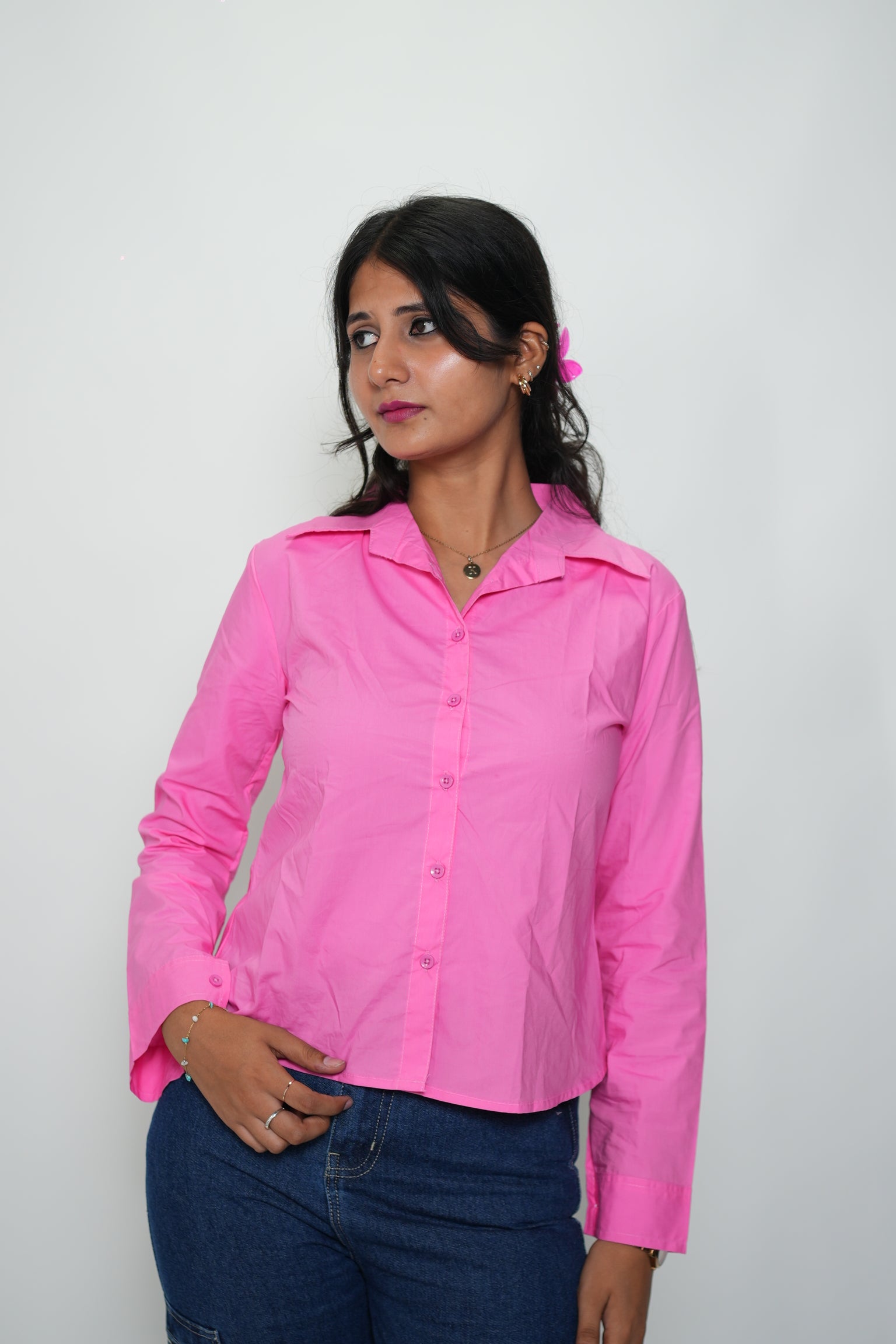 Shirt With Denim Sleeveless Peplum Top Pink