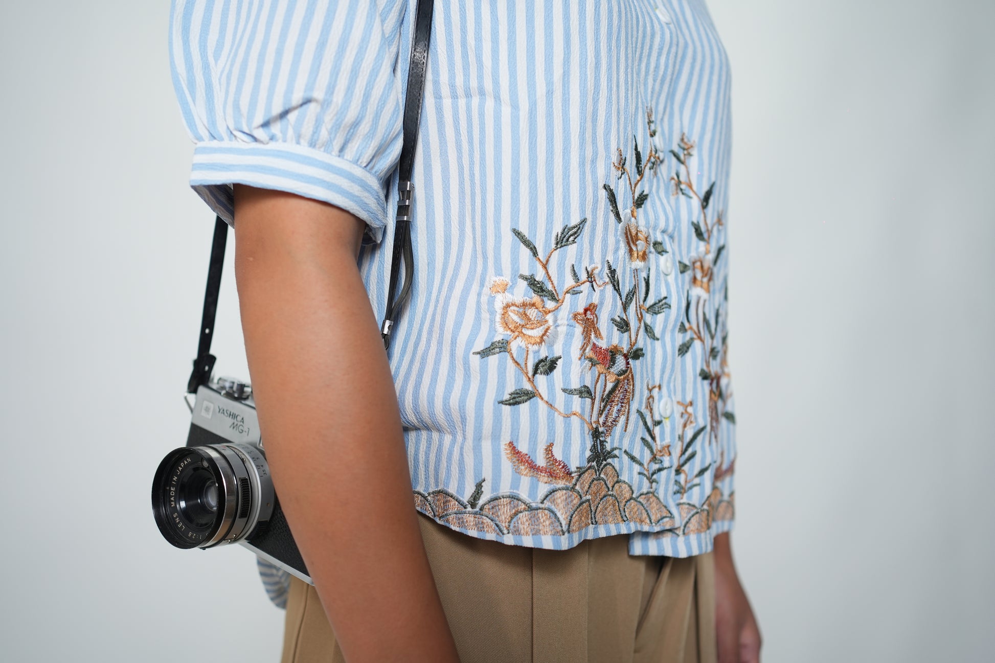 Striped Embrioded Shirt Sky Blue