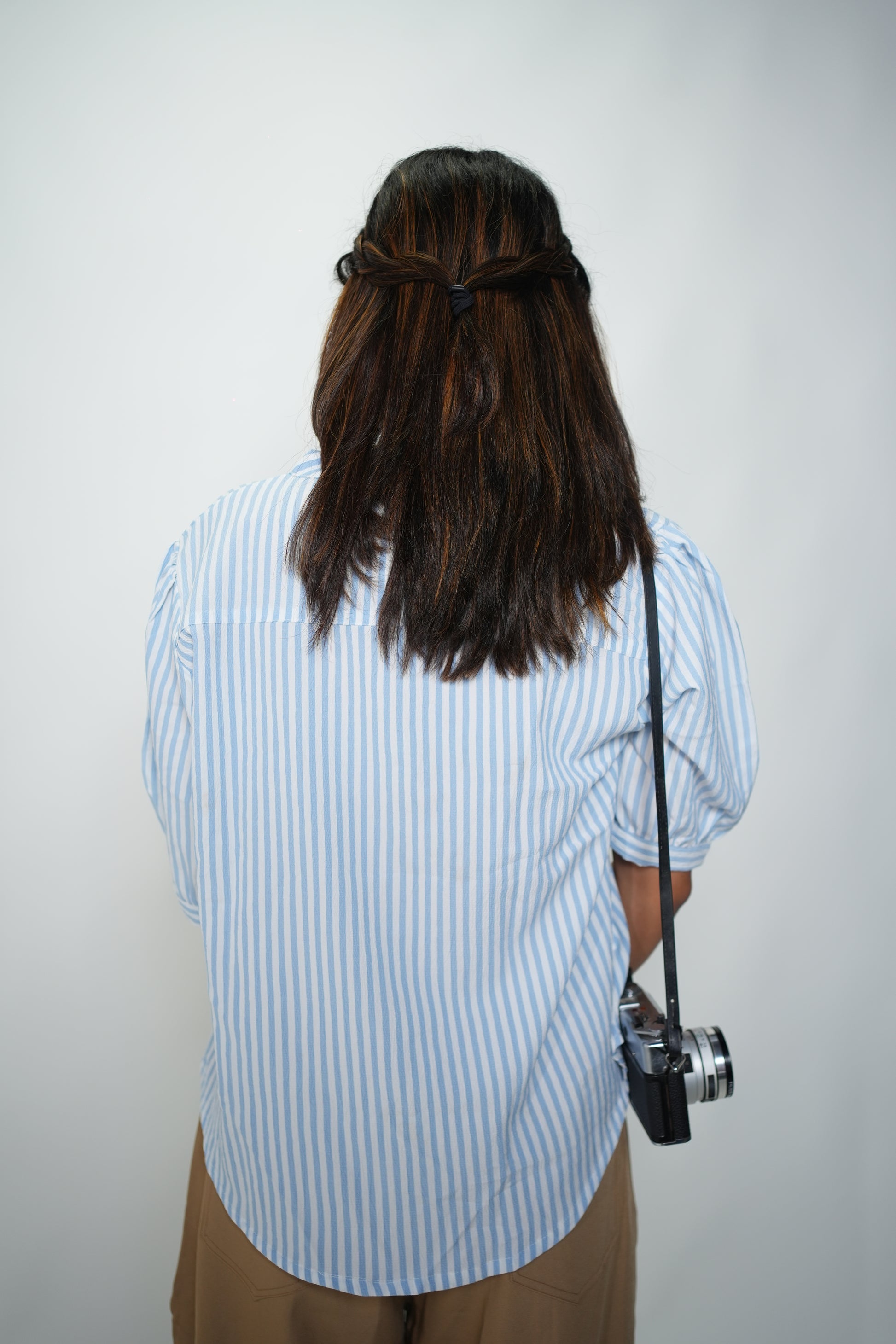 Striped Embrioded Shirt Sky Blue