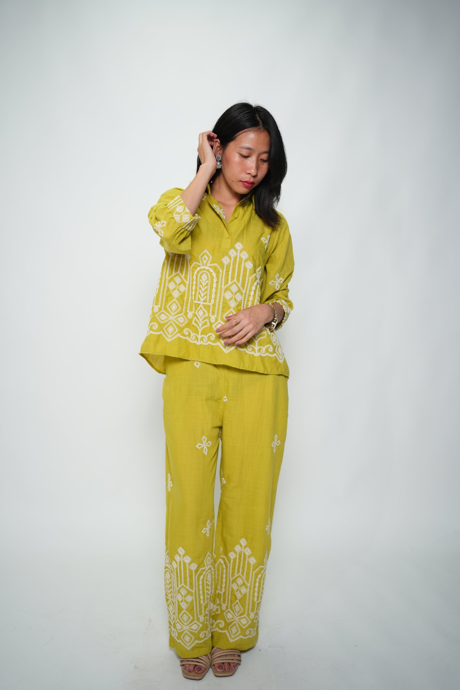 Embroided Coord Set Green