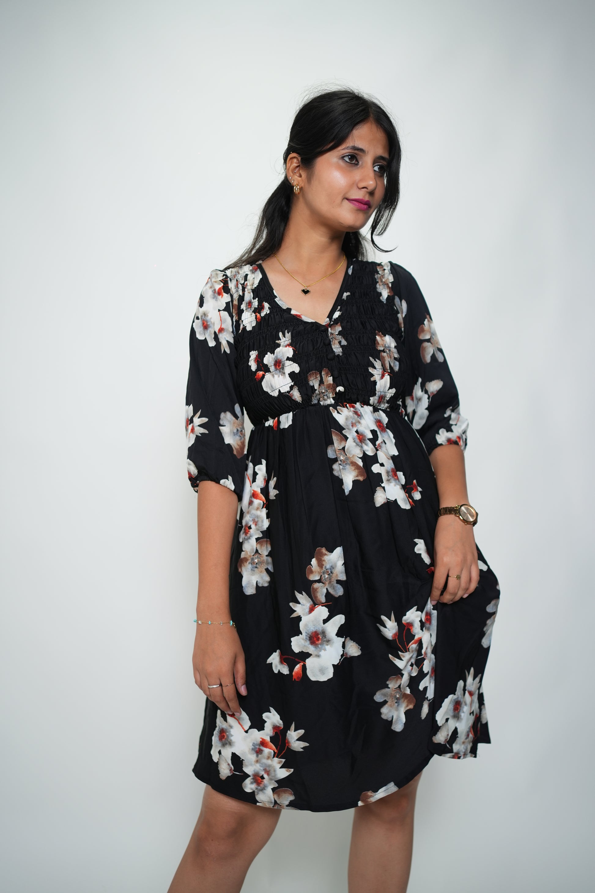 Synced and Scrunched Waist Dress Black