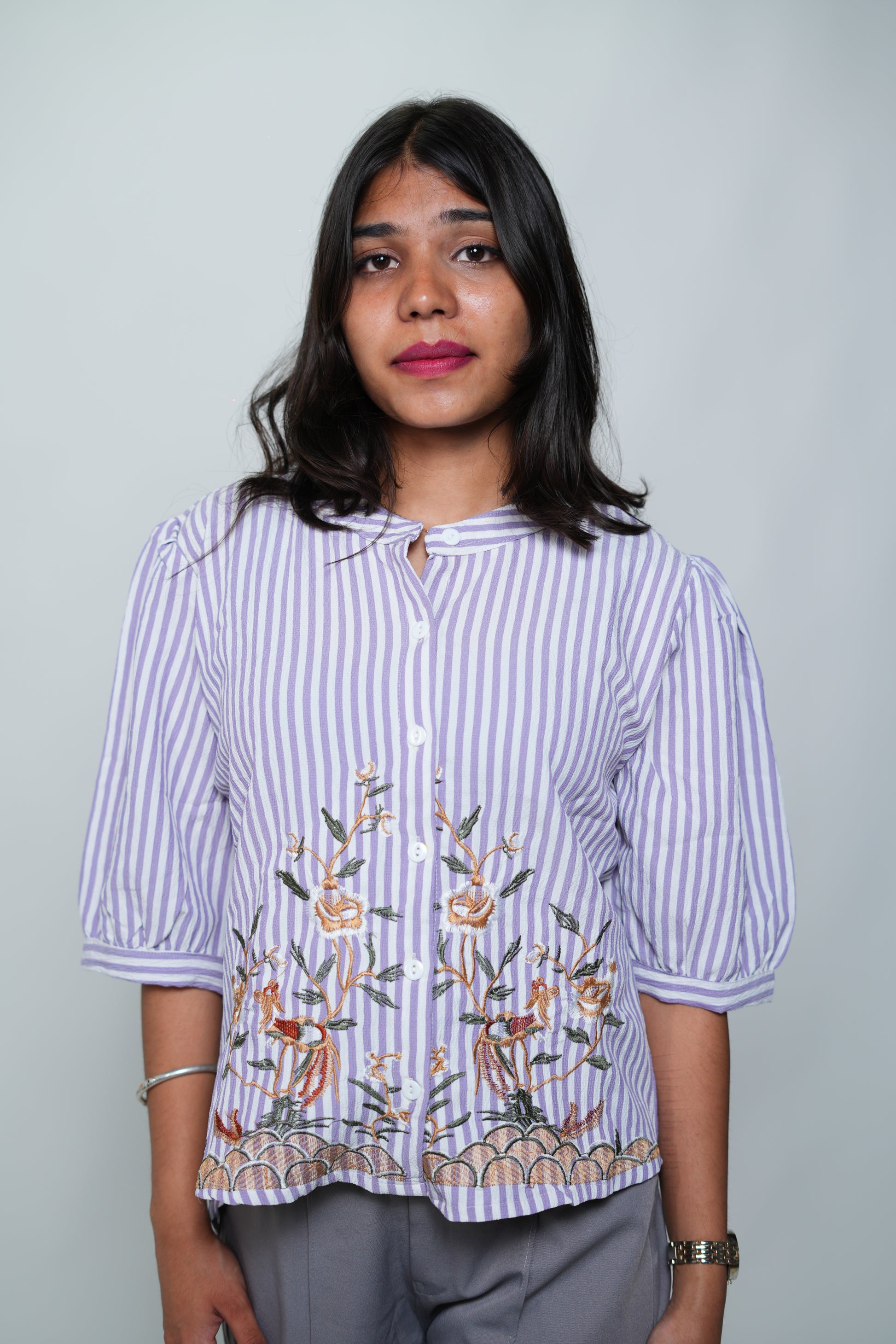 Striped Embrioded Shirt Purple