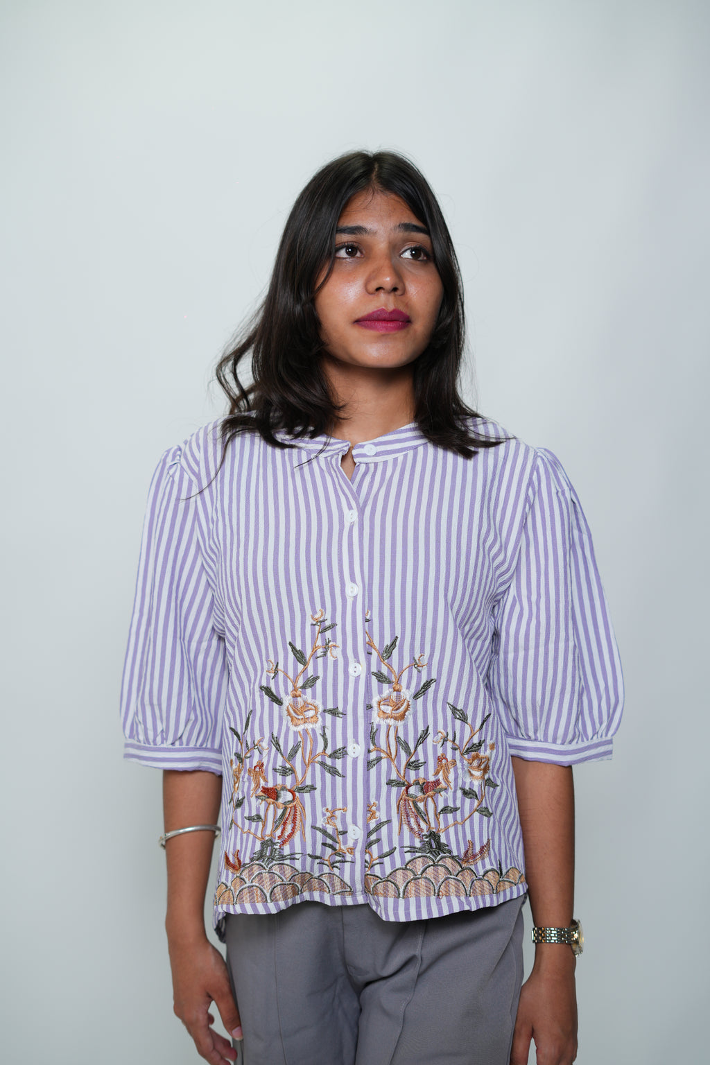 Striped Embrioded Shirt Purple