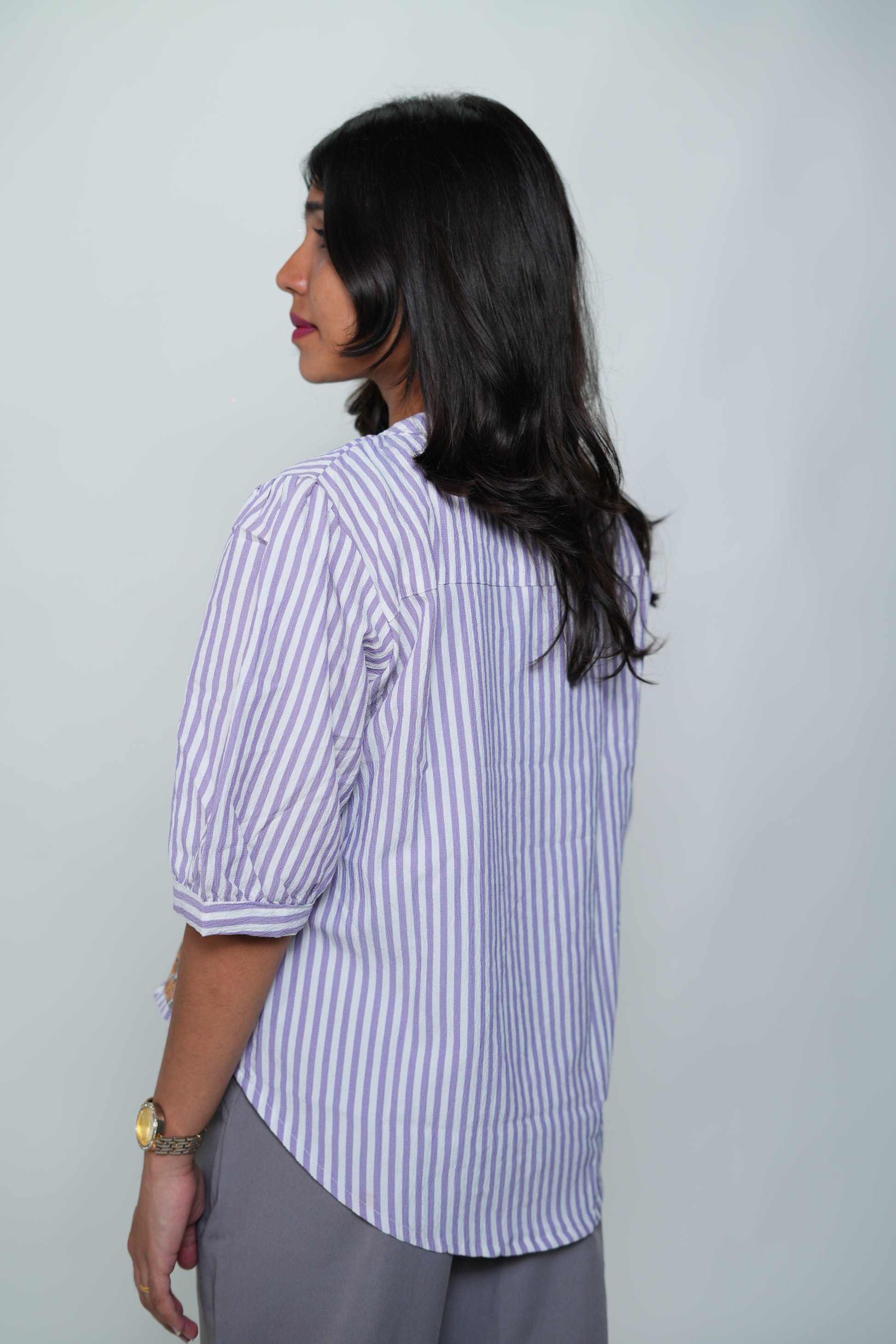 Striped Embrioded Shirt Purple