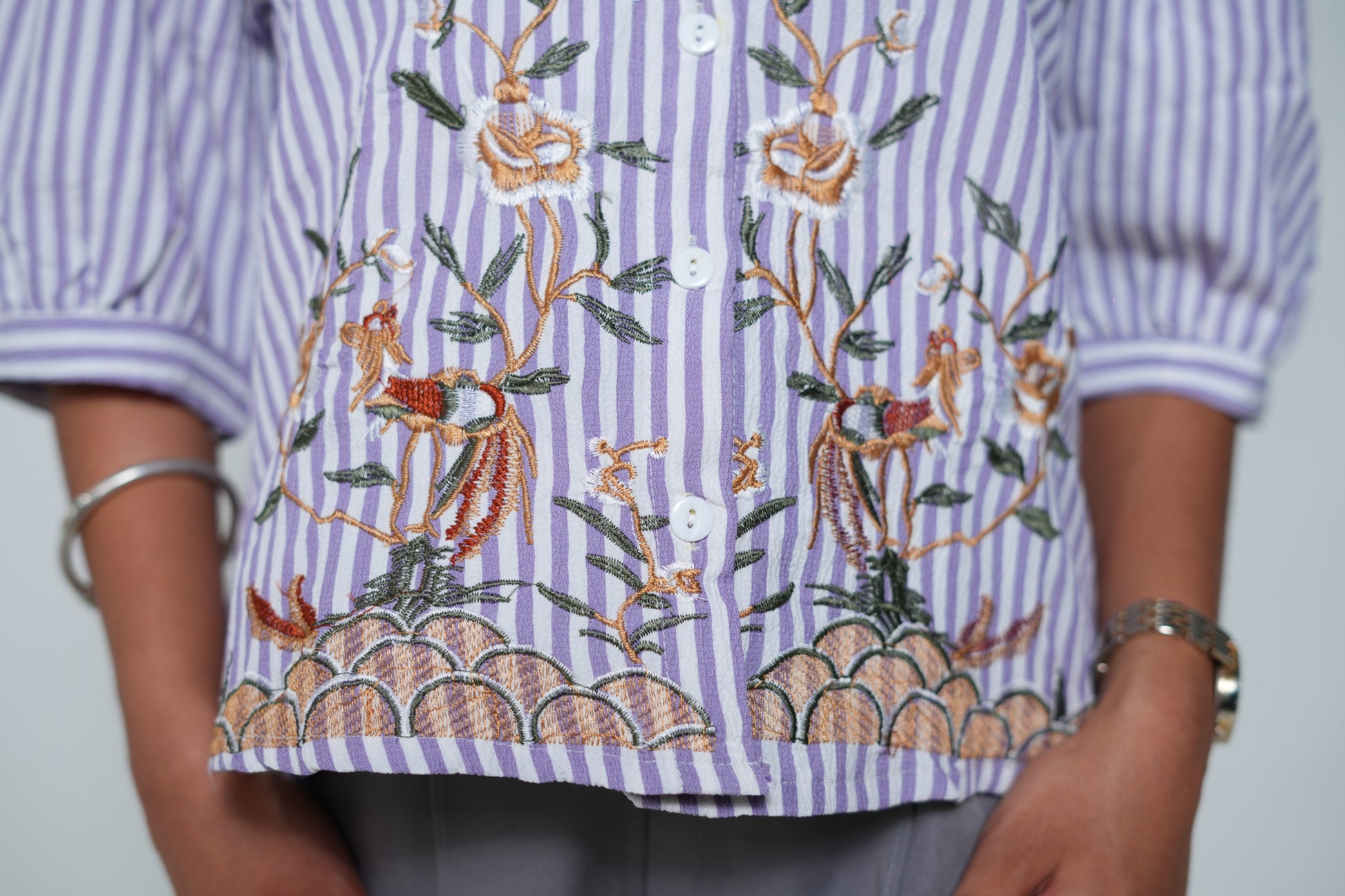 Striped Embrioded Shirt Purple