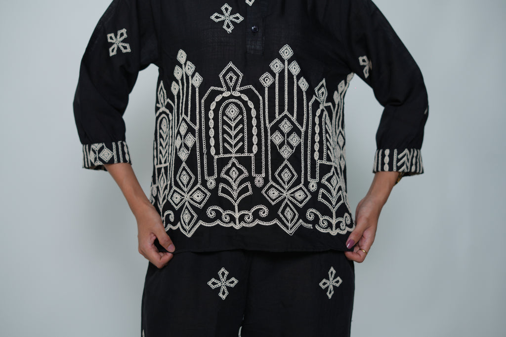 Embroided Coord Set Black