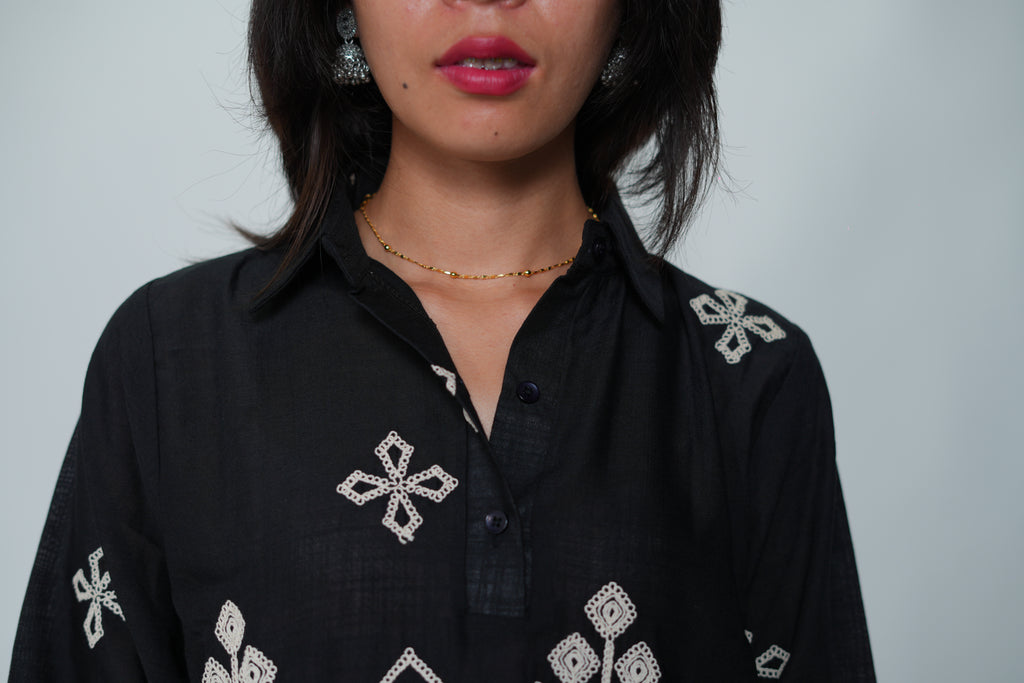 Embroided Coord Set Black