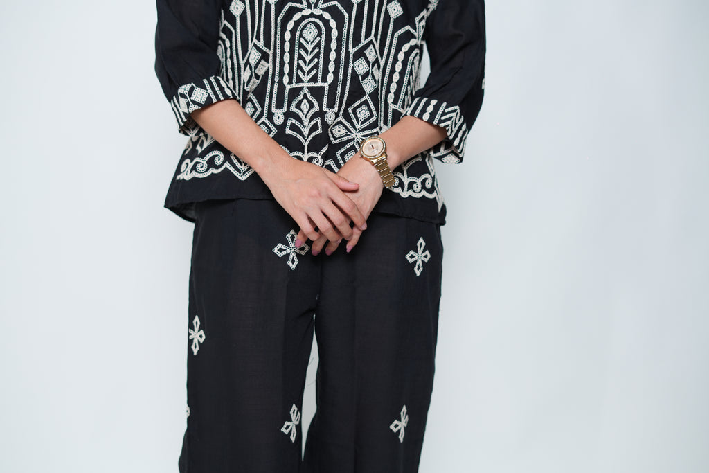 Embroided Coord Set Black