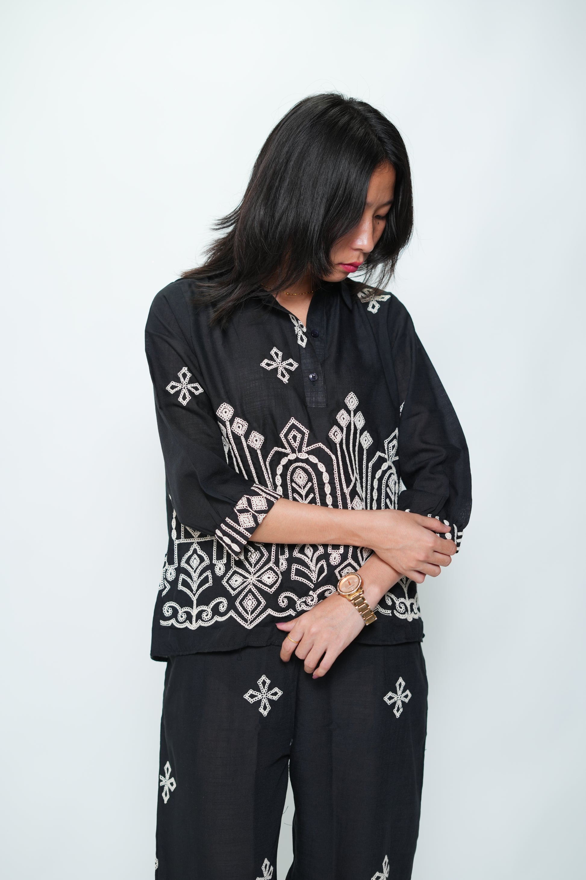 Embroided Coord Set Black