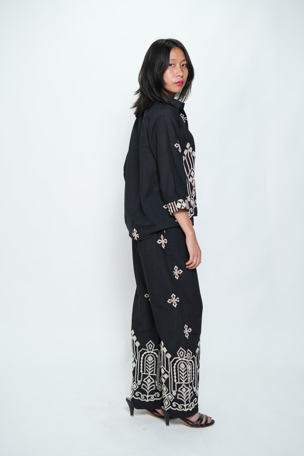 Embroided Coord Set Black