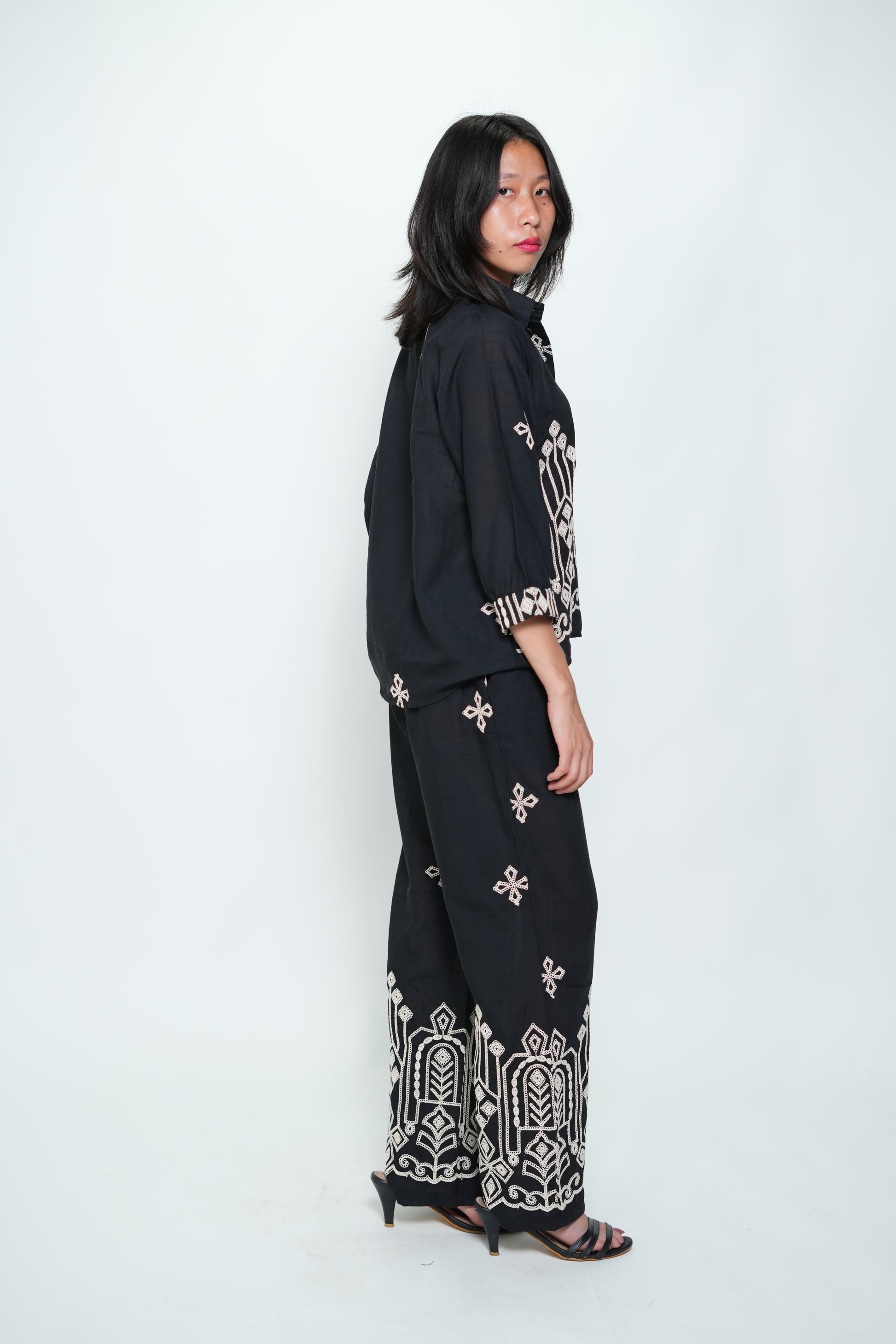 Embroided Coord Set Black