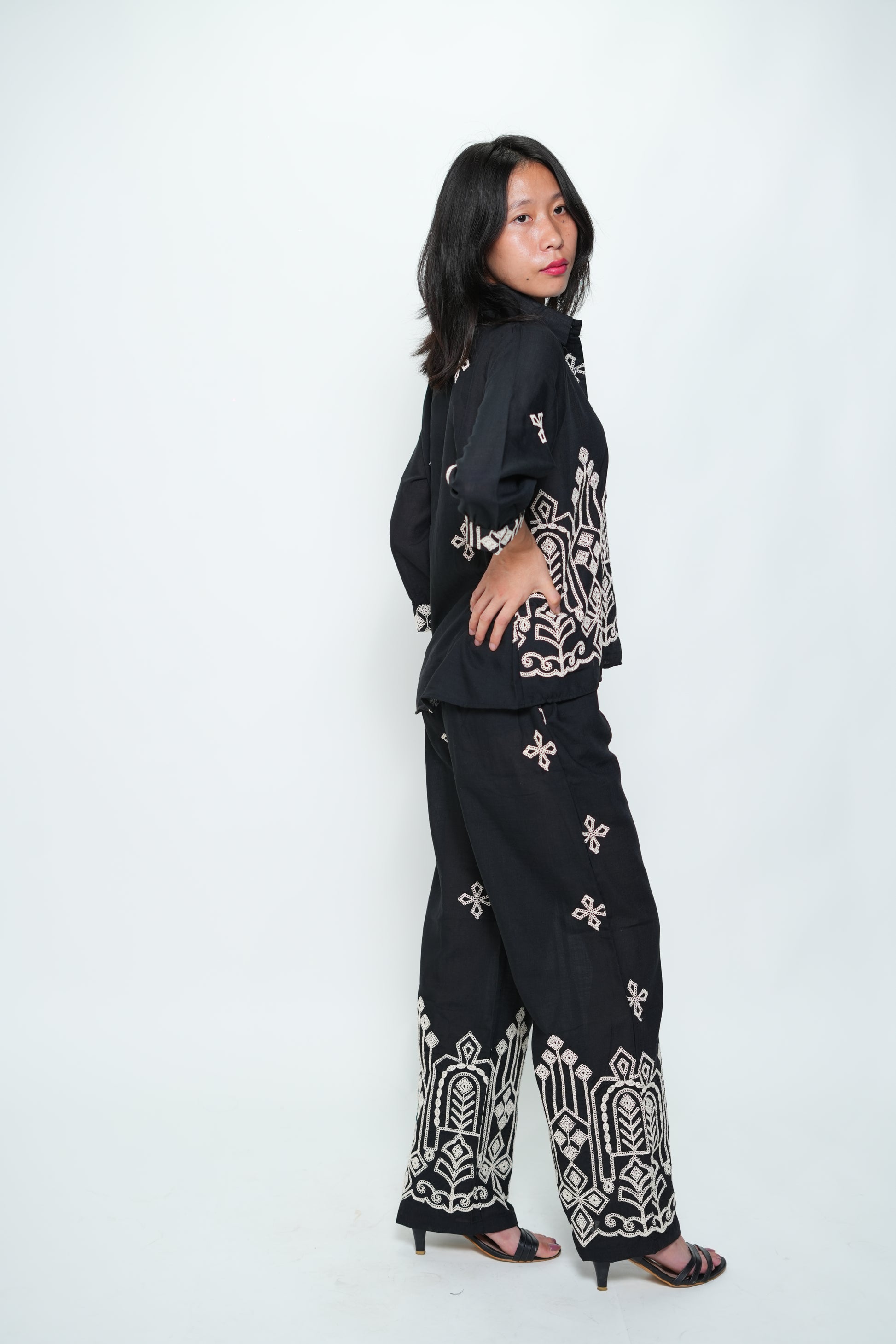 Embroided Coord Set Black