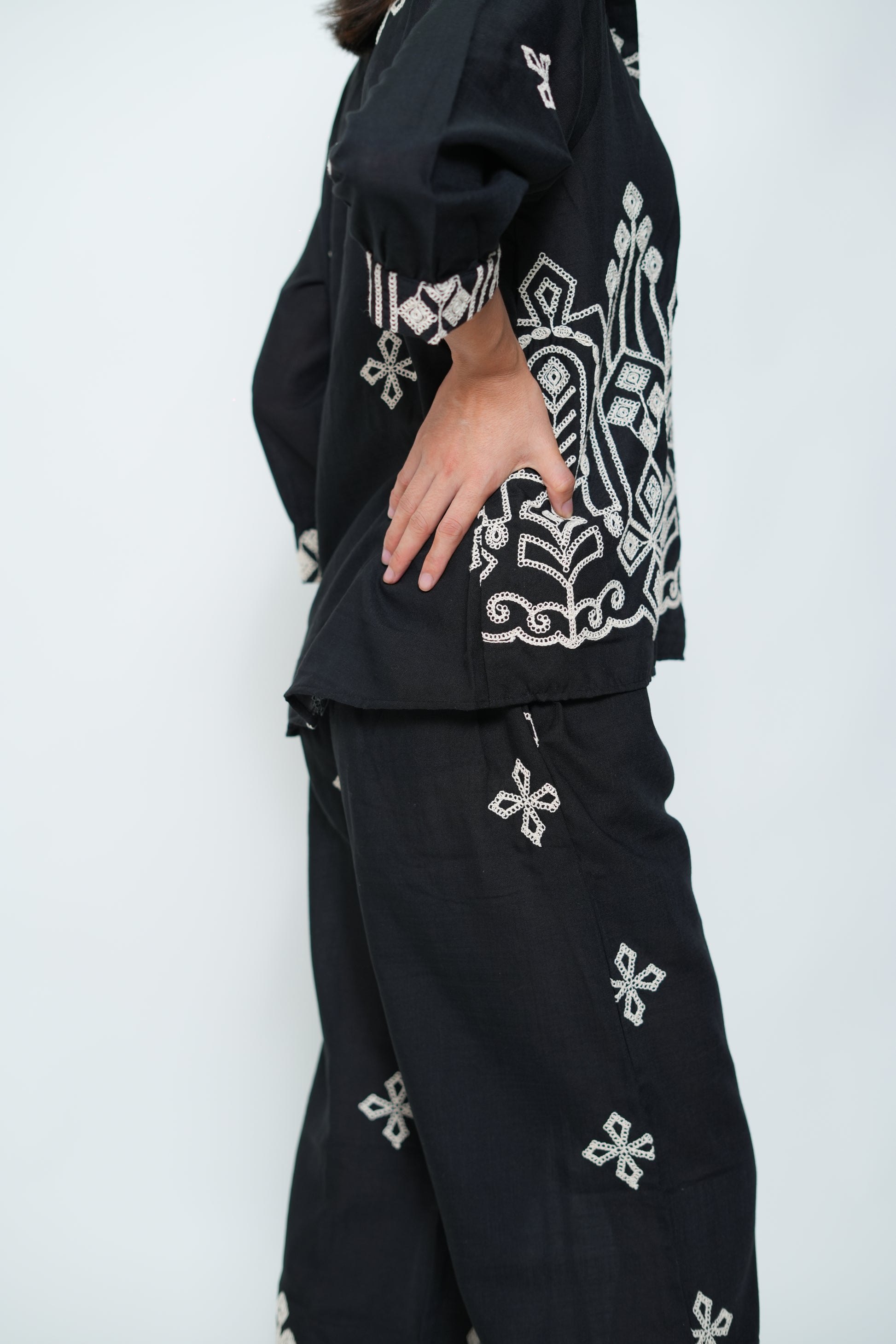 Embroided Coord Set Black