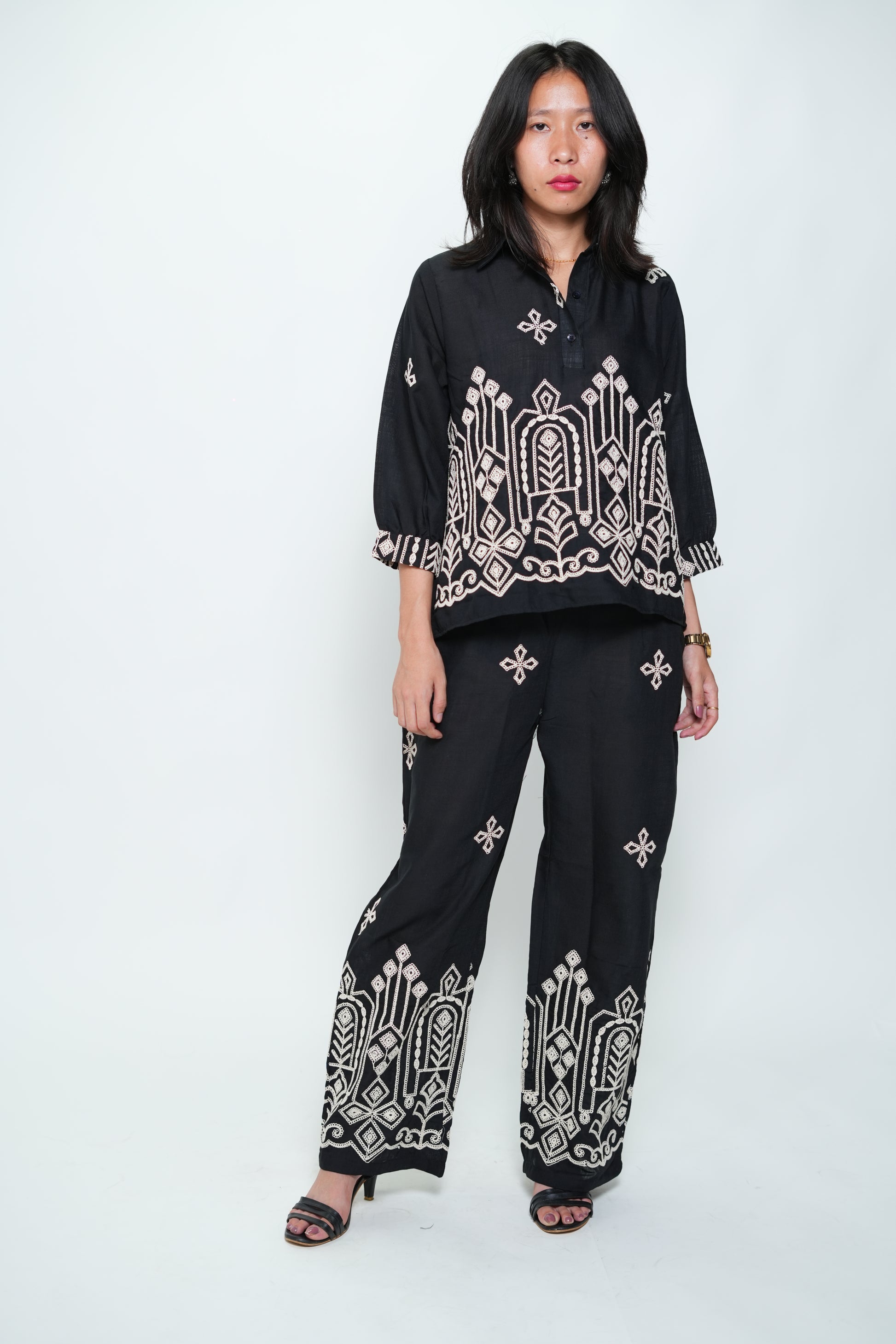 Embroided Coord Set Black