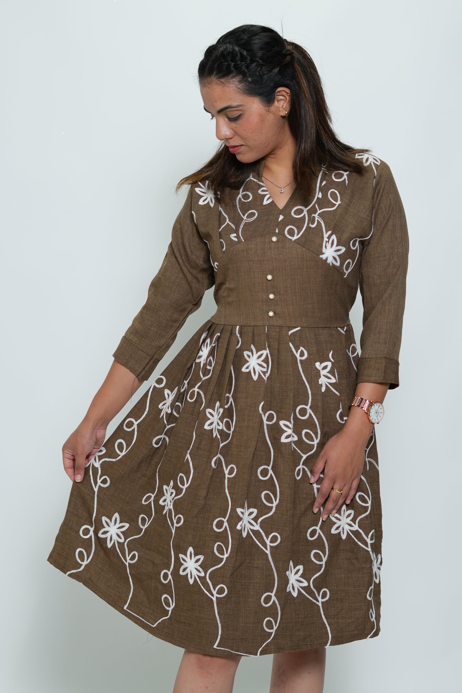 Embroided Dress Olive