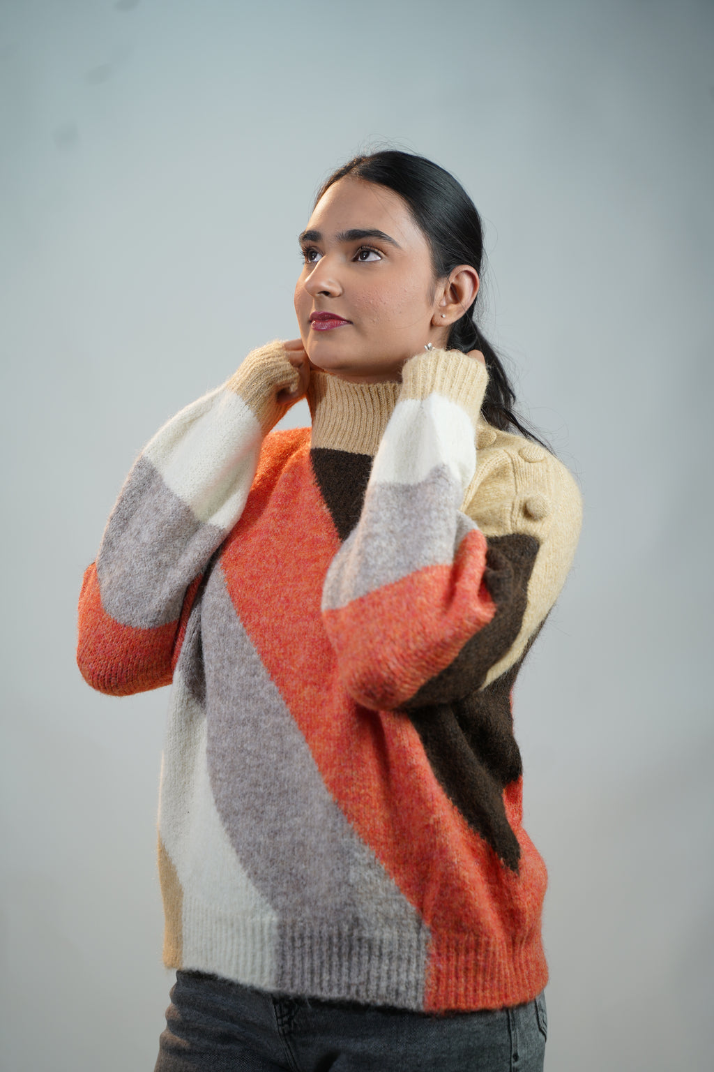 Multicolour Side-Button Sweater