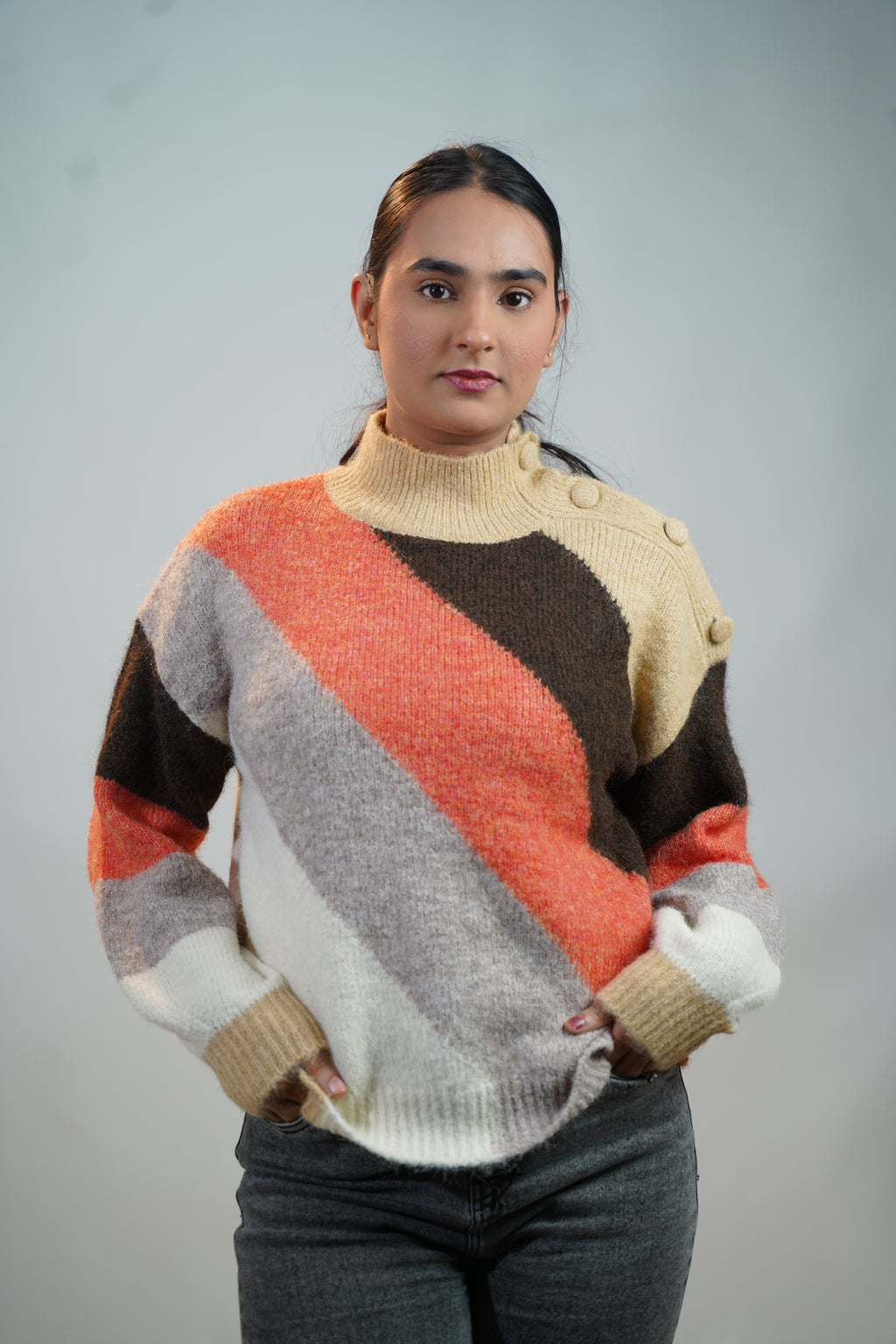 Multicolour Side-Button Sweater