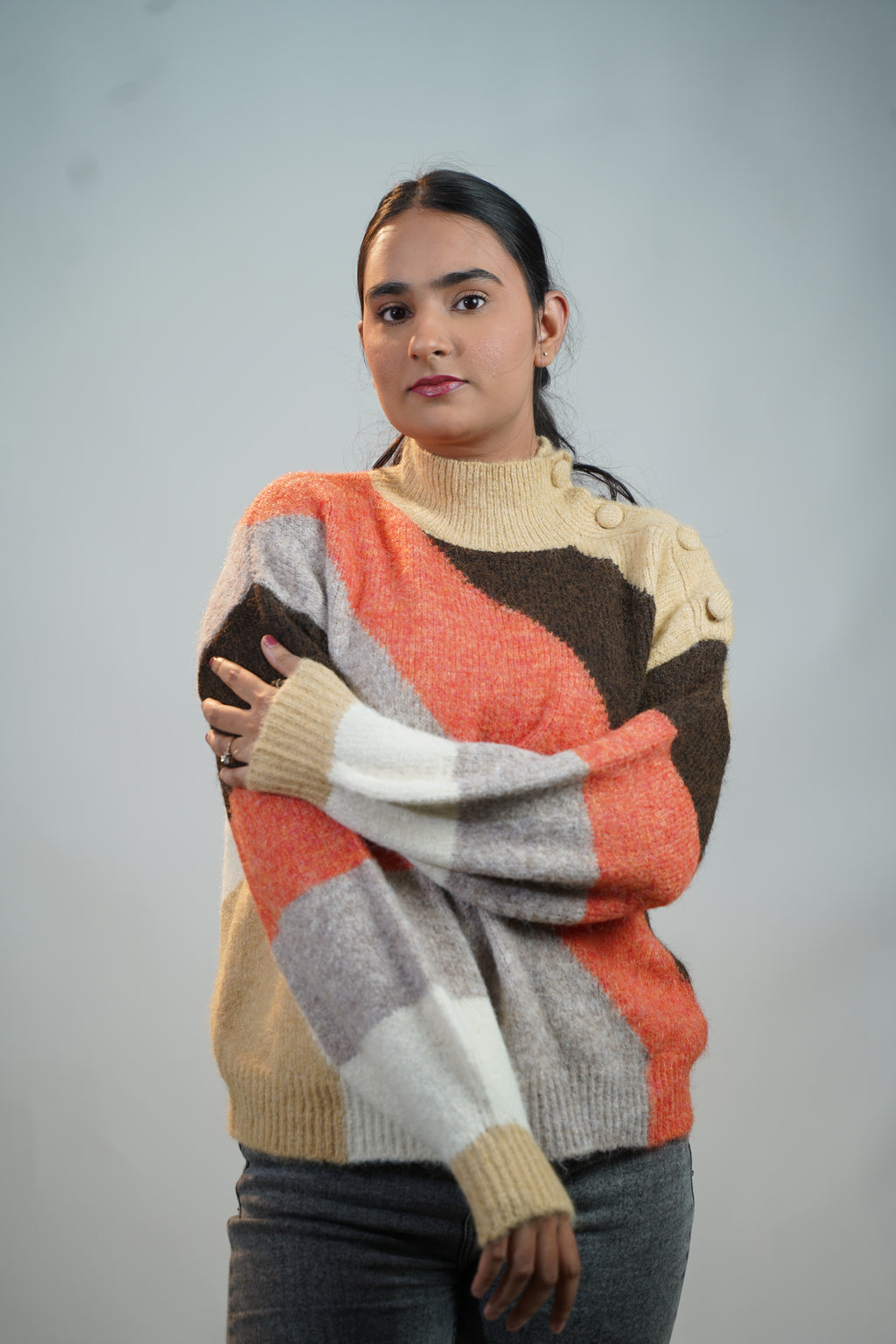 Multicolour Side-Button Sweater