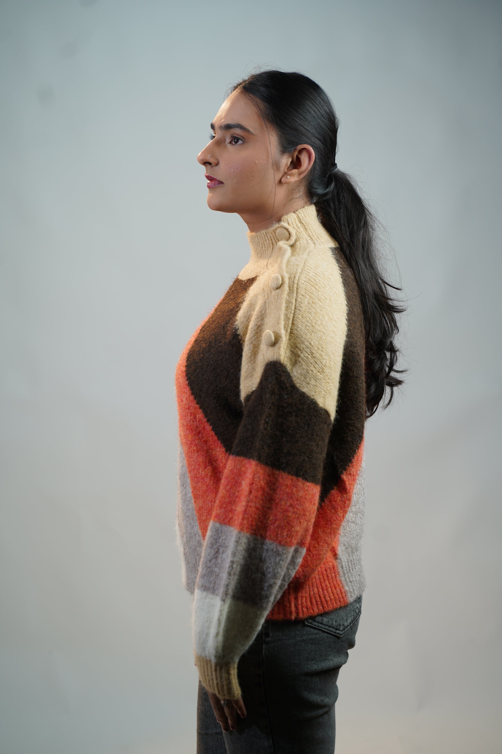 Multicolour Side-Button Sweater