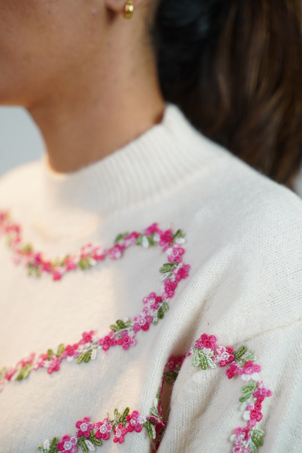 Floral Embellished Sweater White