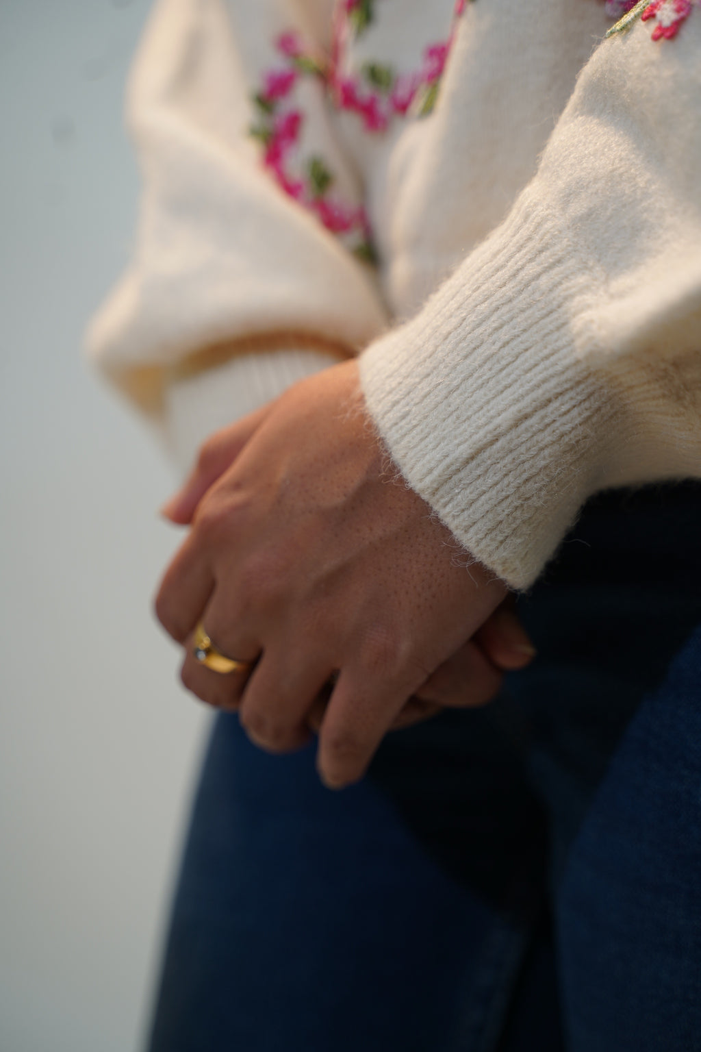 Floral Embellished Sweater White