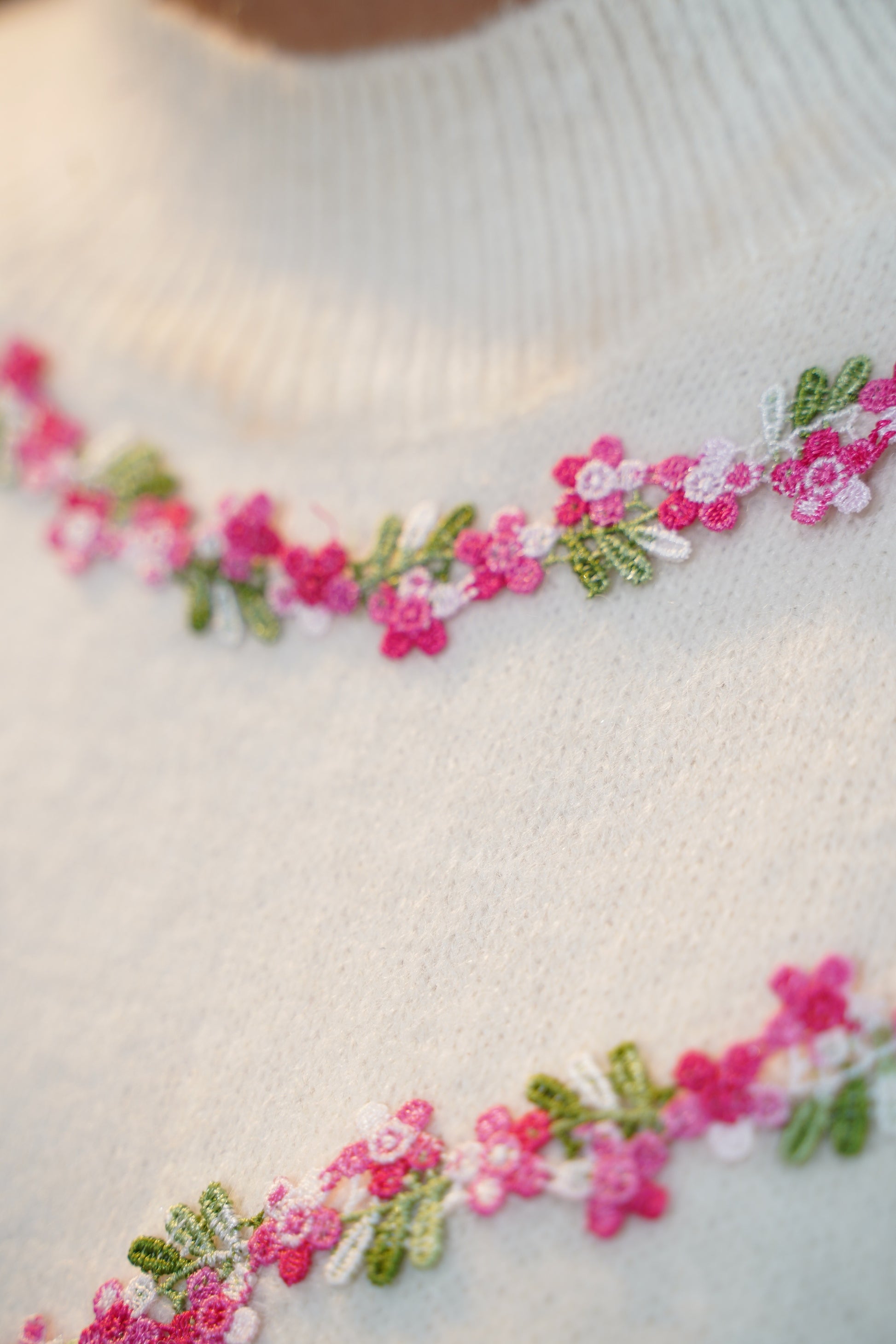 Floral Embellished Sweater White